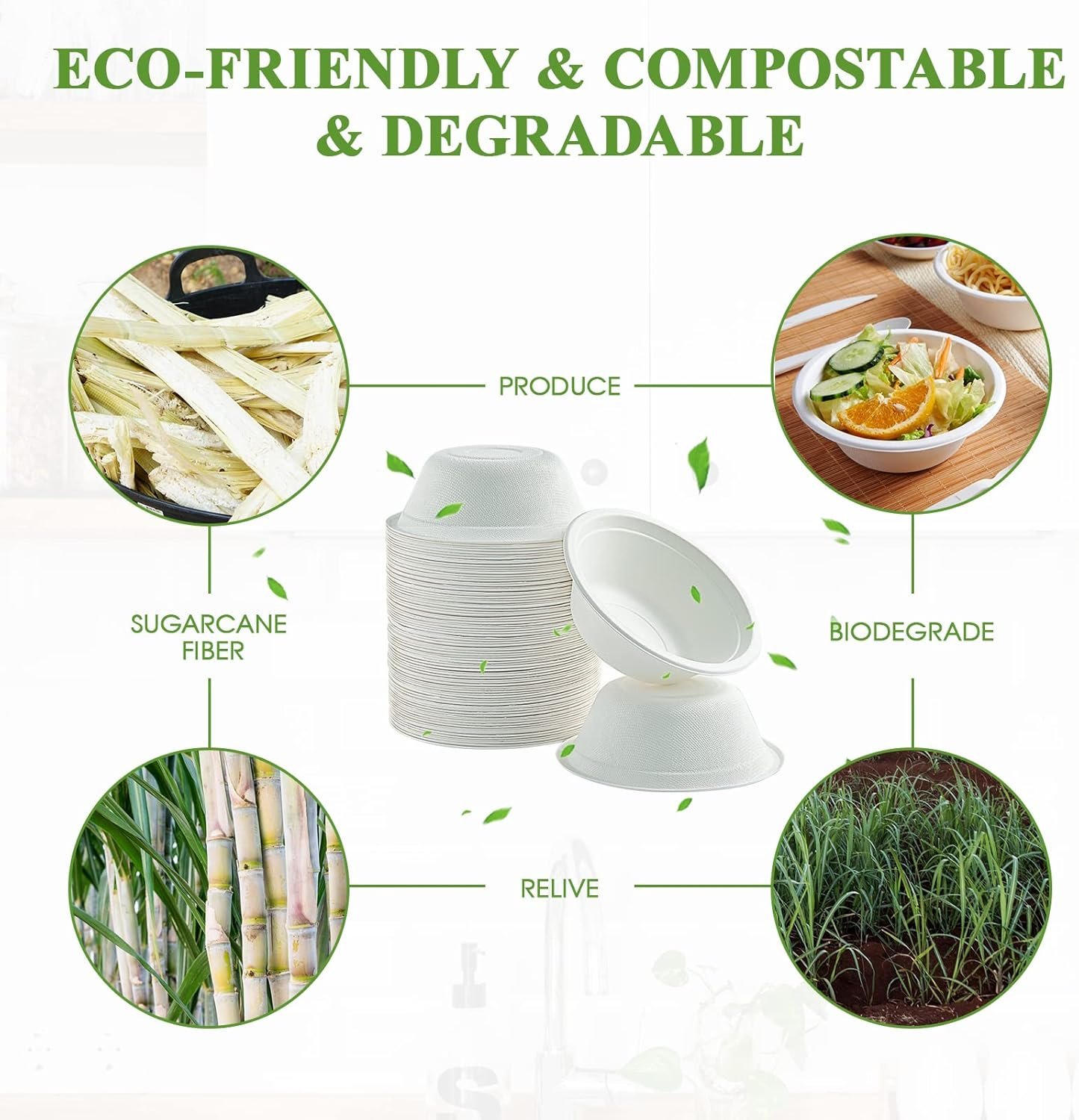 Wholesale 200 Pack 12 OZ Disposable Compostable Paper Bowls Bulk Eco-Friendly Bagasse Heavy-Duty for Cereals Snacks Salads Factory