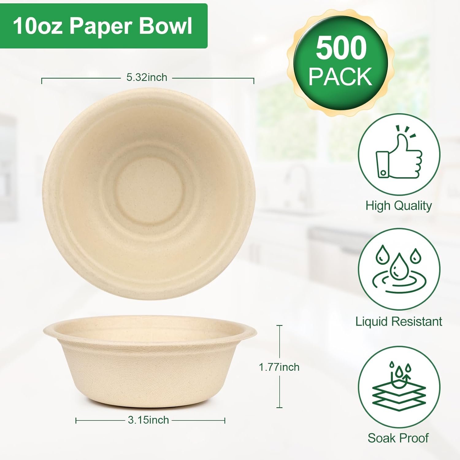 Wholesale Small Paper Bowls 10 oz 500 Pack Heavy Duty Bulk Eco-Friendly Compostable Disposable for Soup Snacks Fruit Biodegradable Bagasse Factory