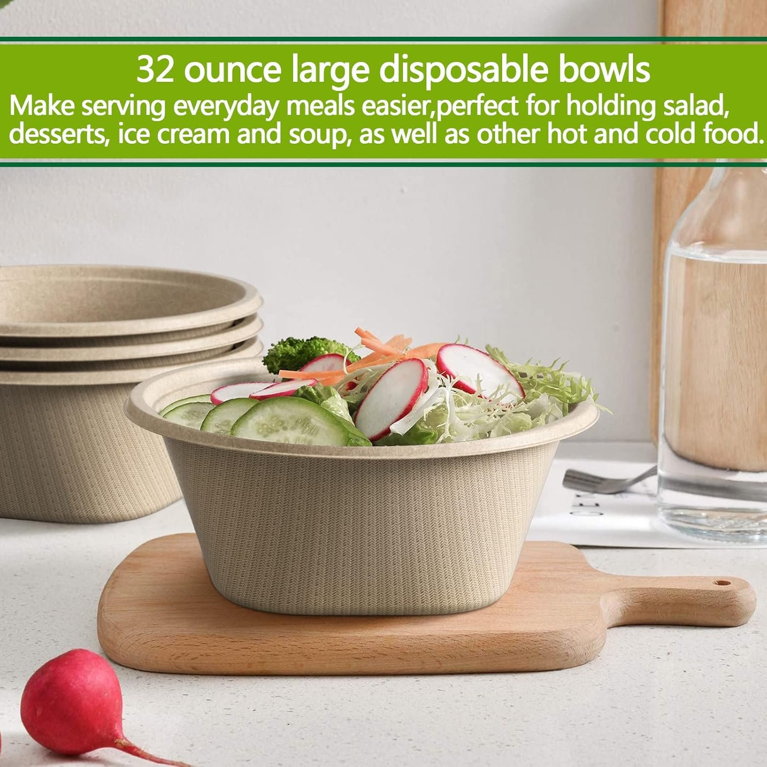 Wholesale 32 Oz Deep Disposable Paper Bowls Heavy Duty Compostable Eco-Friendly Sugarcane Bagasse Biodegradable for Soup Salad Dessert Ice Cream 50 Pack - Factory