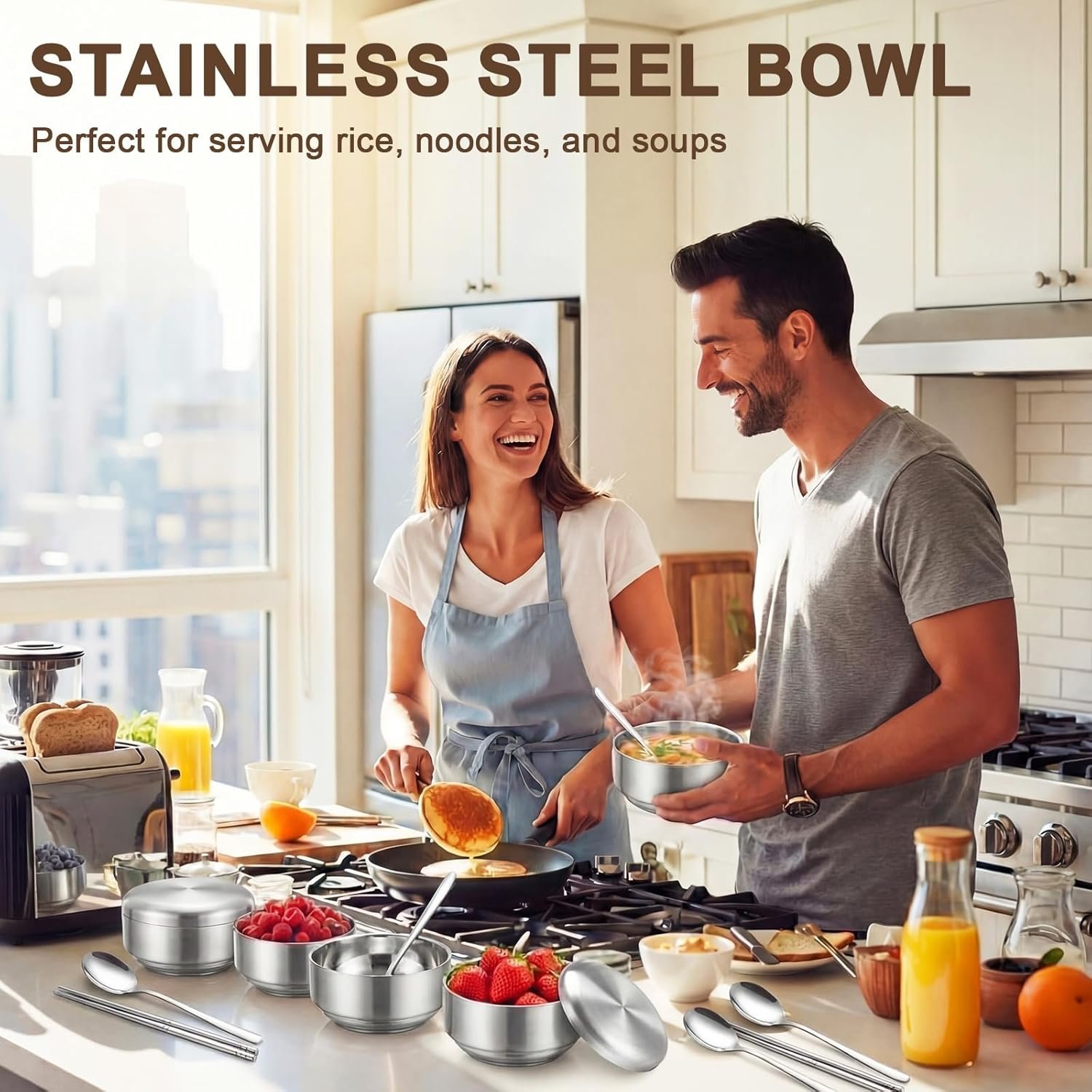 Wholesale 2 Sets 14 oz Stainless Steel Rice Bowls with Lids Korean Soup Bowls with Chopsticks and Spoon Reusable Insulated Serving Bowls for Home Kitchen Restaurant Factory Wholesale 2 Sets 14 oz Stainless Steel Rice Bowls with Lids Korean Soup Bowls with Chopsticks and Spoon Reusable Insulated Serving Bowls for Home Kitchen Restaurant Factory