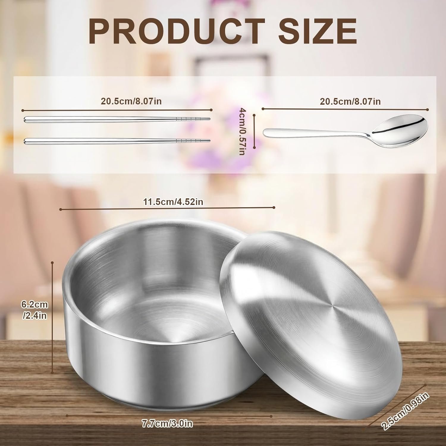 Wholesale 2 Sets 14 oz Stainless Steel Rice Bowls with Lids Korean Soup Bowls with Chopsticks and Spoon Reusable Insulated Serving Bowls for Home Kitchen Restaurant Factory Wholesale 2 Sets 14 oz Stainless Steel Rice Bowls with Lids Korean Soup Bowls with Chopsticks and Spoon Reusable Insulated Serving Bowls for Home Kitchen Restaurant Factory