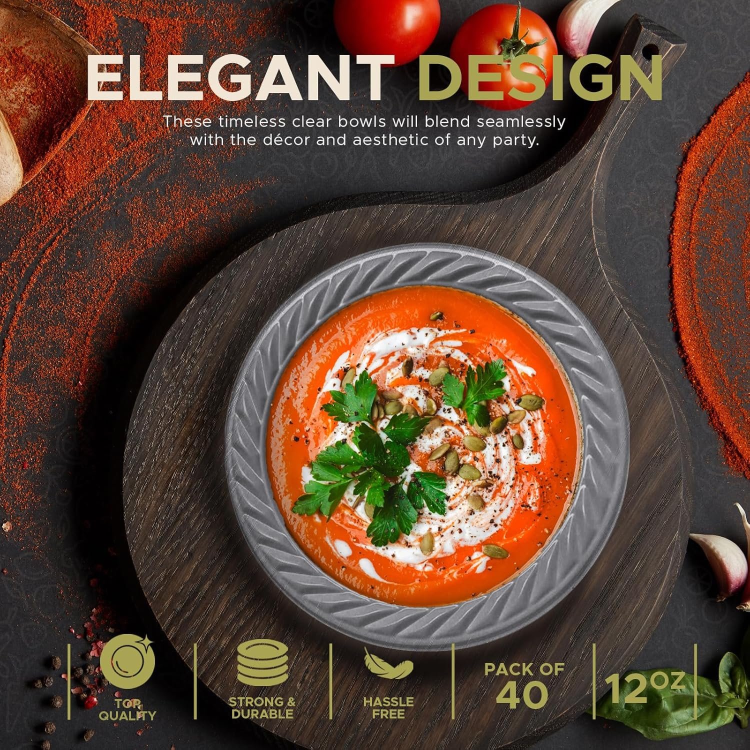 Wholesale Clear Disposable Plastic Bowls [Pack of 40 | 12oz] Microwave Safe Sturdy Rimmed for Soup Salad Dessert Ice Cream Weddings Parties Kitchen Use Factory