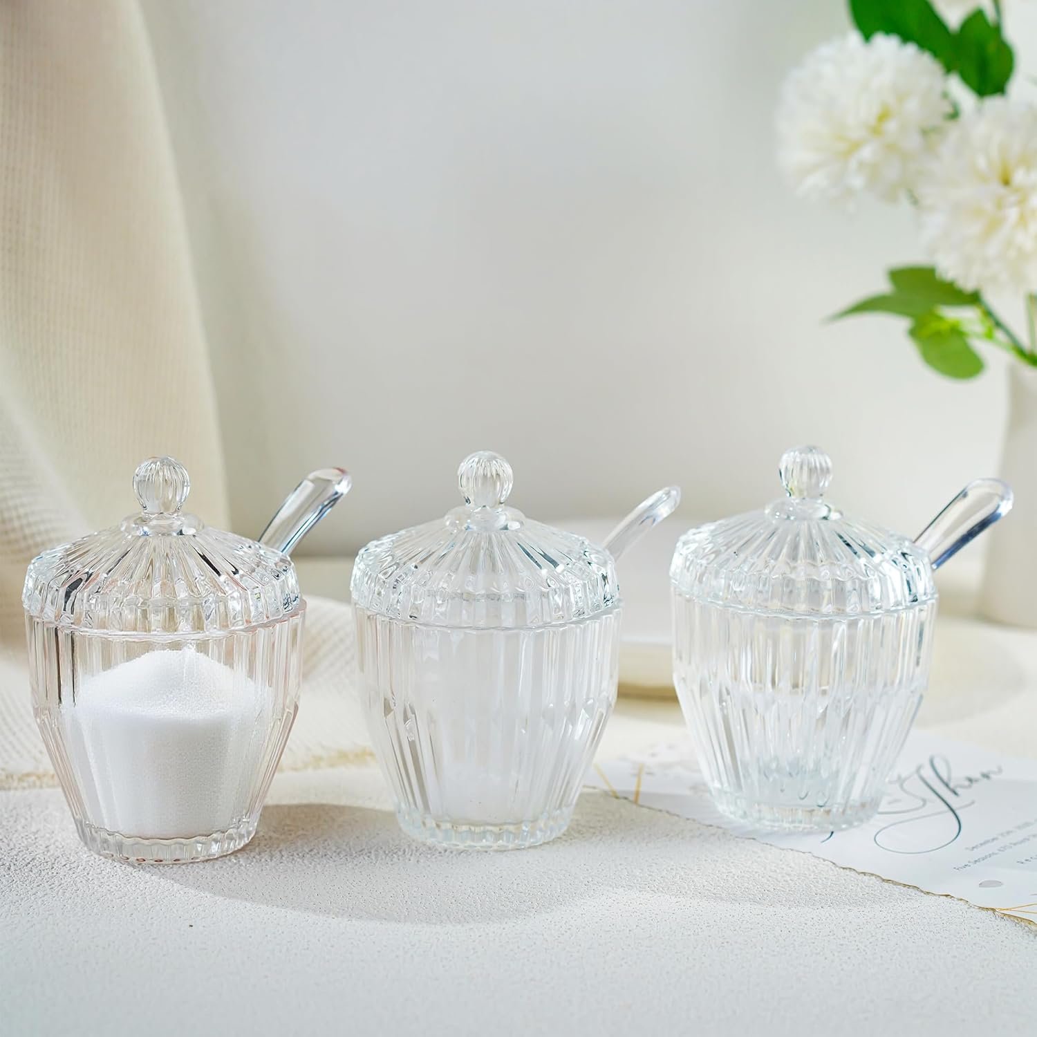 OEM Clear Glass Sugar Bowl with Lid and Spoon 5-Ounce Dispenser for Salt Seasoning Home Kitchen Dishwasher Safe Factory