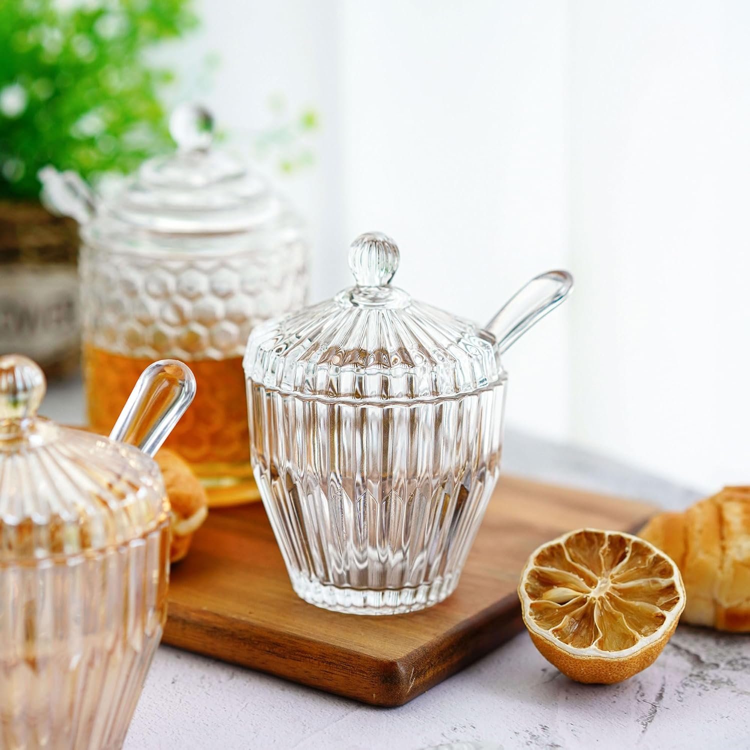 OEM Clear Glass Sugar Bowl with Lid and Spoon 5-Ounce Dispenser for Salt Seasoning Home Kitchen Dishwasher Safe Factory