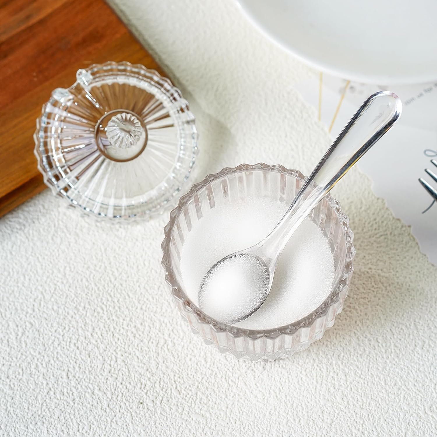 OEM Clear Glass Sugar Bowl with Lid and Spoon 5-Ounce Dispenser for Salt Seasoning Home Kitchen Dishwasher Safe Factory