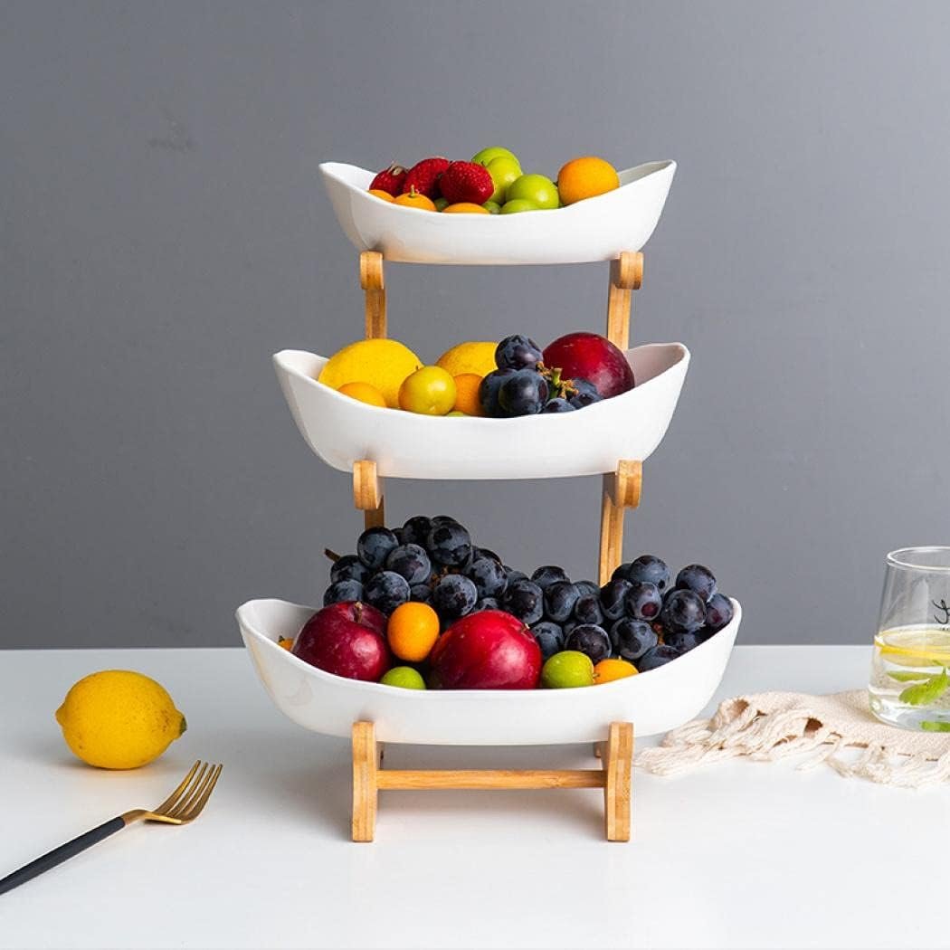 OEM 3-Tier White Ceramic Fruit Basket Bowl Set with Holder for Kitchen Counter Storage Serving Tray Snacks Nuts Bread Candy (White) Factory OEM 3-Tier White Ceramic Fruit Basket Bowl Set with Holder for Kitchen Counter Storage Serving Tray Snacks Nuts Bread Candy (White) Factory