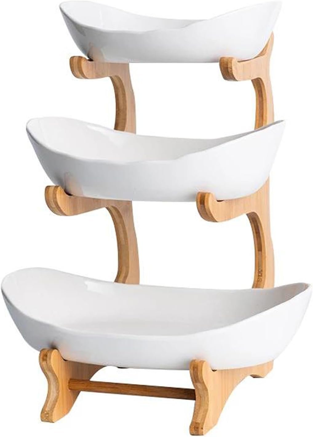 YYW 3 Tier Fruit Basket, White Ceramic Fruit Bowl for Kitchen Counter, Home Fruit Bowl Set with Holder, Fruit Serving Tray Snacks Nuts Bread Candy Storage Holder (White)