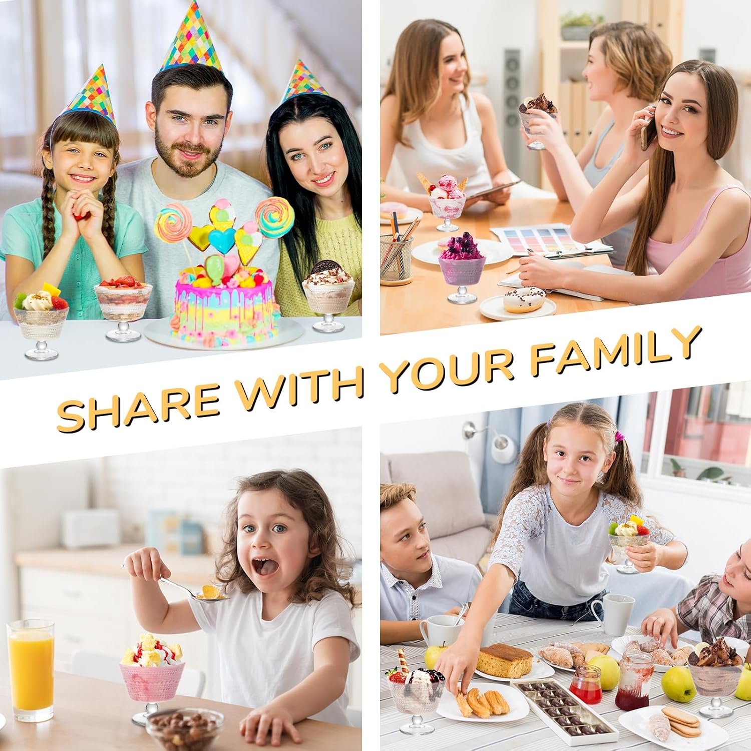 OEM 4-Pack 9 oz Crystal Glass Dessert Bowls for Ice Cream Sundae Fruit Salad Snacks Cocktails Condiments Trifle Factory