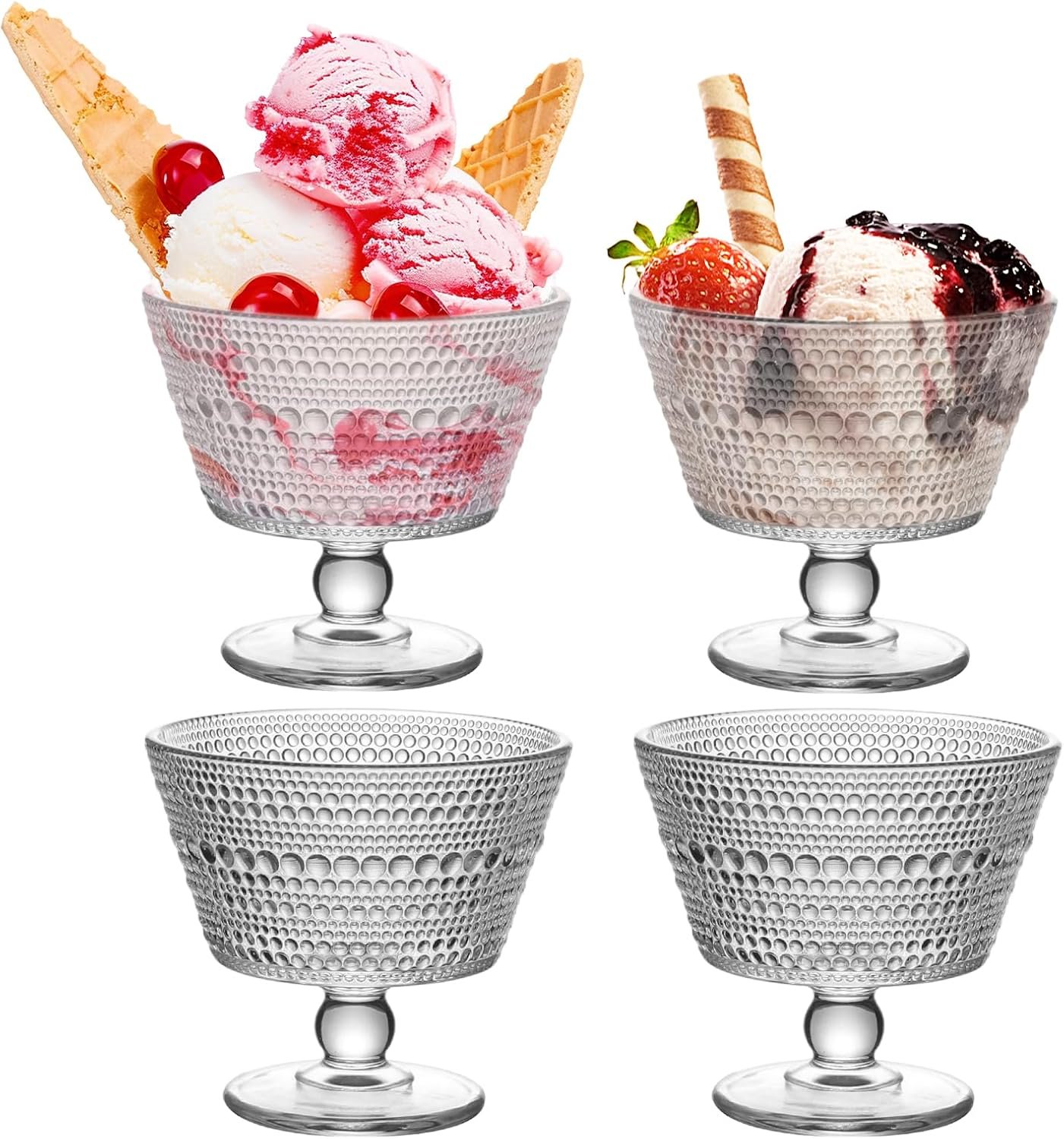 wangsdjy 4PCS Glass Dessert Bowls, 9 oz Crystal Glass Ice Cream Bowls Cups - Perfect for Dessert, Sundae, Ice Cream, Fruit, Salad, Snack, Cocktail, Condiment, Trifle (4)