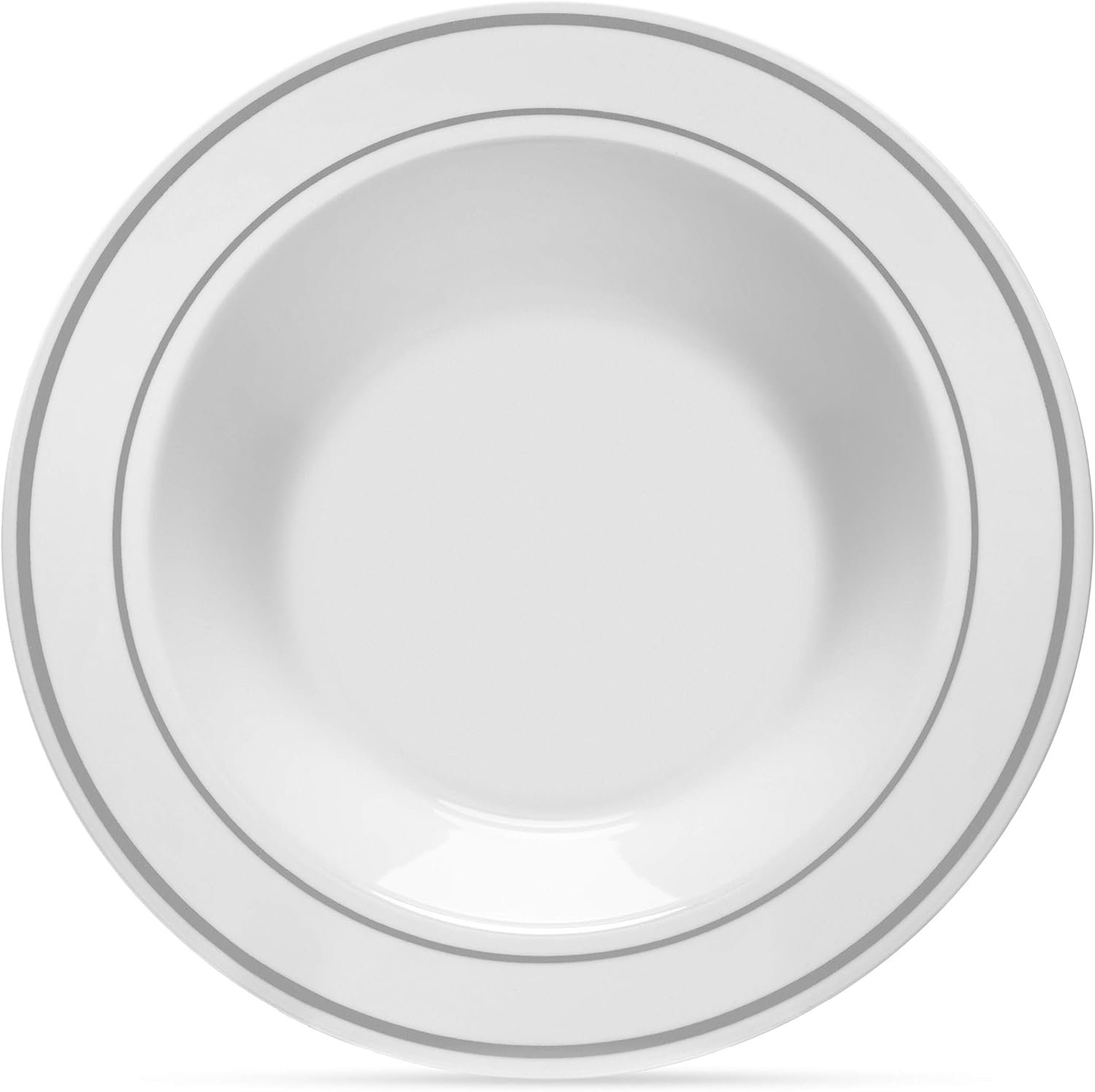 Wholesale Silver Rimmed White Bowls 12 oz 50 Count Hard Plastic Disposable or Reusable for Dessert Salad Cereal Pasta Ideal for Weddings Parties Factory Wholesale Silver Rimmed White Bowls 12 oz 50 Count Hard Plastic Disposable or Reusable for Dessert Salad Cereal Pasta Ideal for Weddings Parties Factory