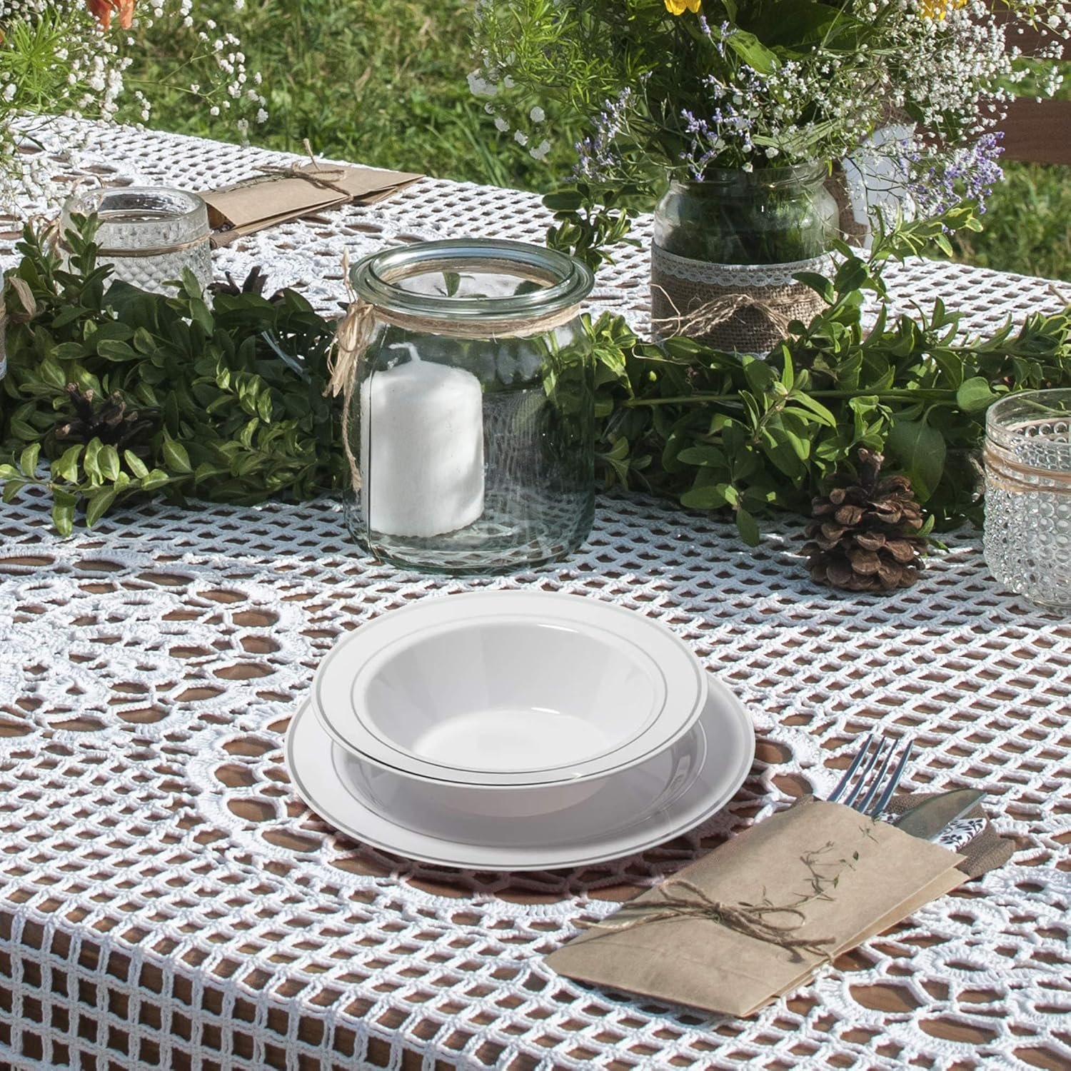 Wholesale Silver Rimmed White Bowls 12 oz 50 Count Hard Plastic Disposable or Reusable for Dessert Salad Cereal Pasta Ideal for Weddings Parties Factory Wholesale Silver Rimmed White Bowls 12 oz 50 Count Hard Plastic Disposable or Reusable for Dessert Salad Cereal Pasta Ideal for Weddings Parties Factory