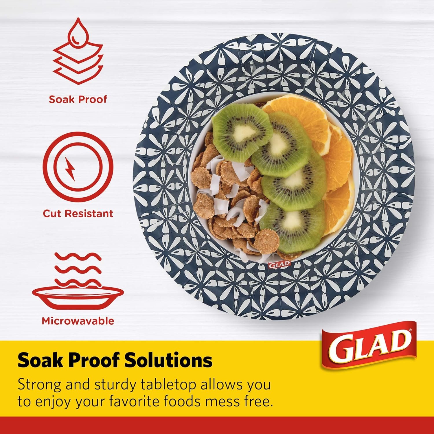 Wholesale Round Disposable Paper Bowls Blue Mosaic Design Heavy Duty Soak Proof Cut-Resistant Microwavable for All Foods Daily Use 16 Oz 50 Count Factory