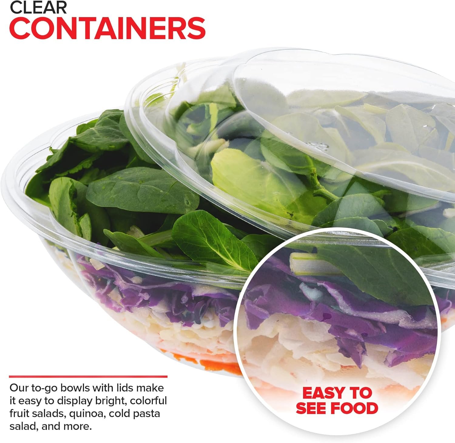 Wholesale 64oz Extra Large Clear Plastic Disposable Salad Bowls with Snap-On Lids (10 Pack) for Takeout Fruit Salads Meal Prep Acai Bowls To-Go Party Containers Factory