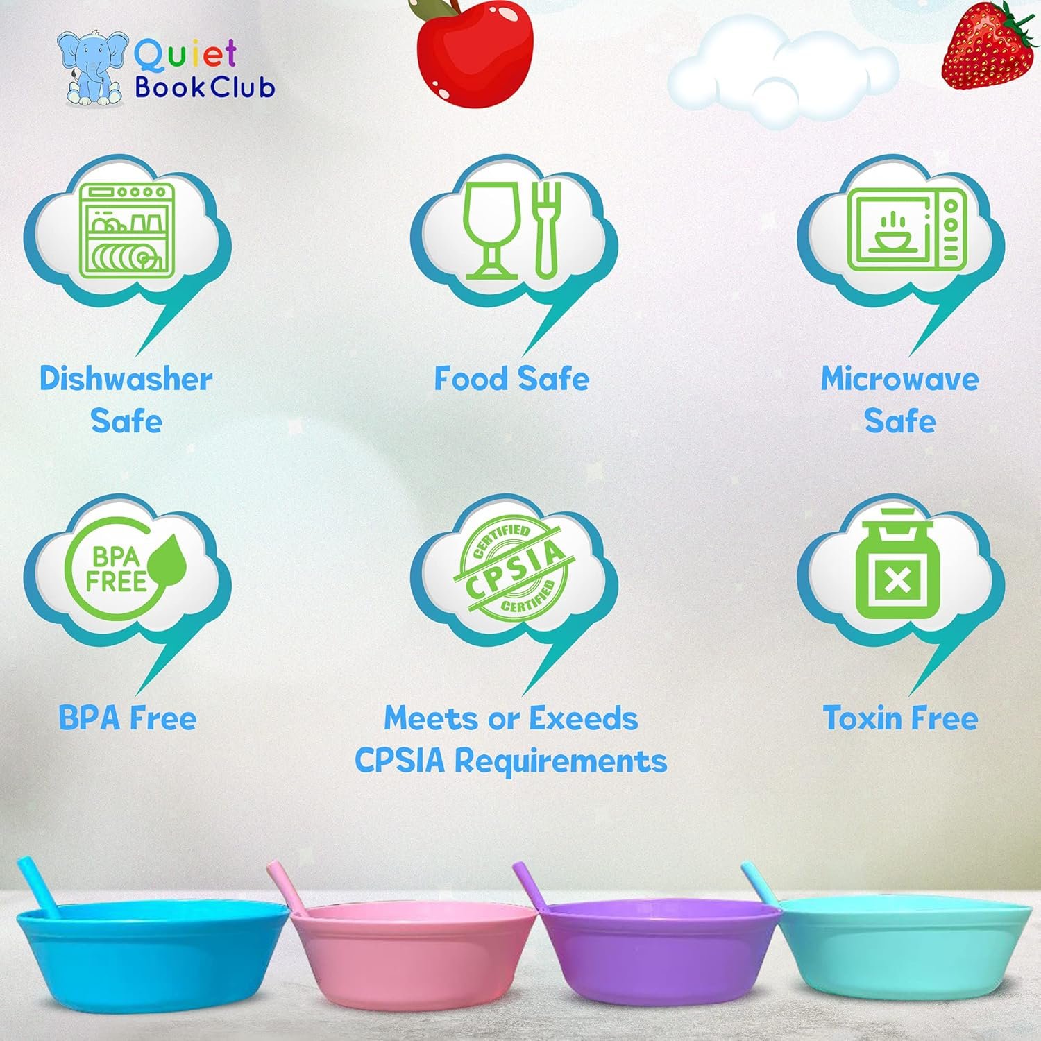 OEM Cereal Bowls with Built-in Straws for Kids Toddlers Set of 4 Dishwasher Safe BPA Free Plastic manufacturer