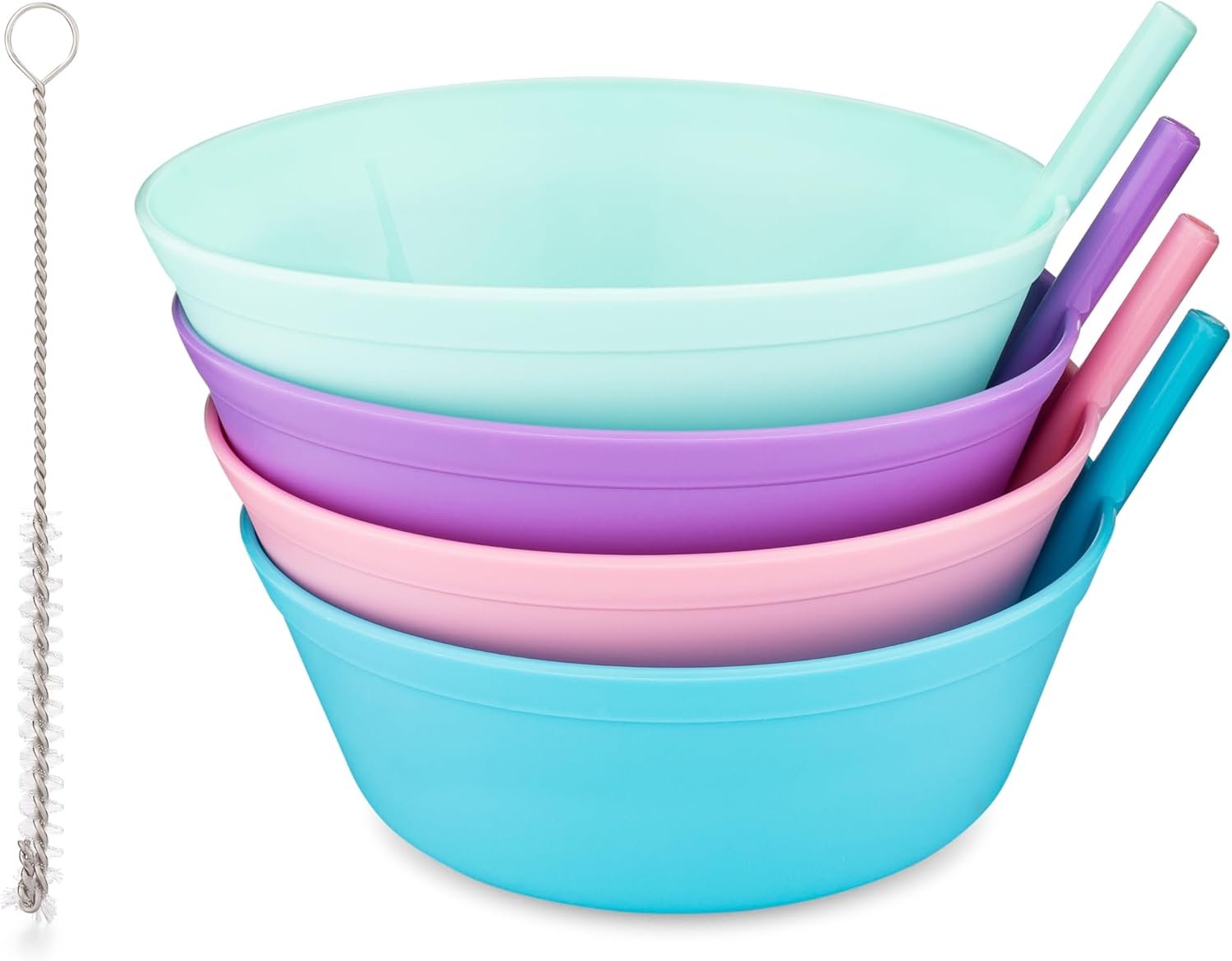 Quiet Book Club Cereal Bowls with Straws for Kids Childrens Bowls with Straw Built in for Kids Plastic Straw Bowls for Toddlers Dishwasher Safe BPA FREE Girls (4)