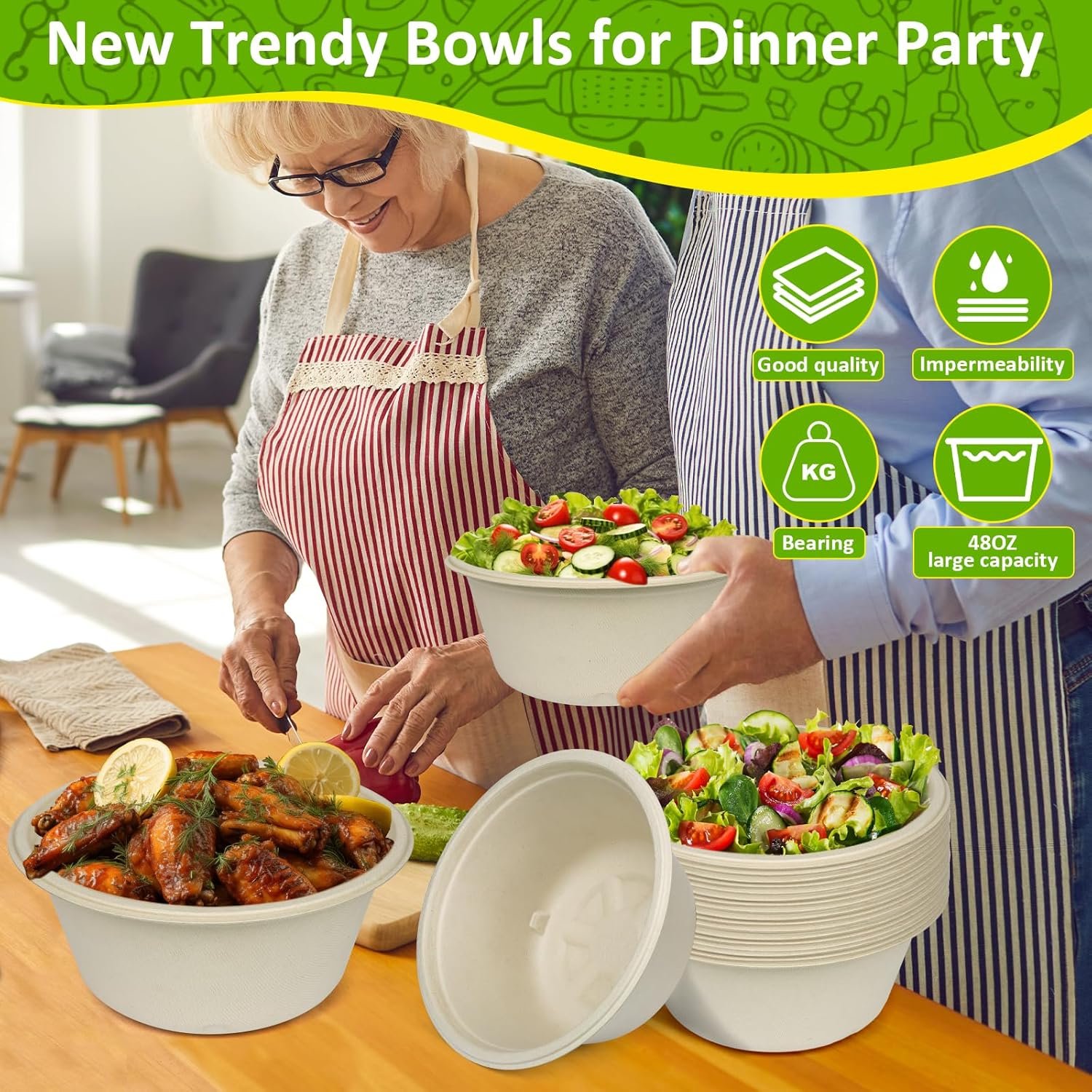 Wholesale Compostable Paper Soup Salad Bowls 48 Oz 50 Pack PFAS-Free BPI Certified Eco-Friendly Hot Cold Food Natural Brown Factory Wholesale Compostable Paper Soup Salad Bowls 48 Oz 50 Pack PFAS-Free BPI Certified Eco-Friendly Hot Cold Food Natural Brown Factory