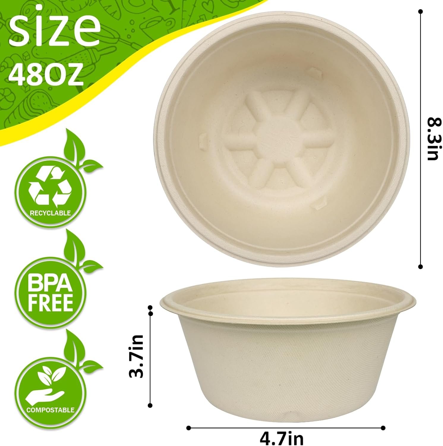 Wholesale Compostable Paper Soup Salad Bowls 48 Oz 50 Pack PFAS-Free BPI Certified Eco-Friendly Hot Cold Food Natural Brown Factory Wholesale Compostable Paper Soup Salad Bowls 48 Oz 50 Pack PFAS-Free BPI Certified Eco-Friendly Hot Cold Food Natural Brown Factory