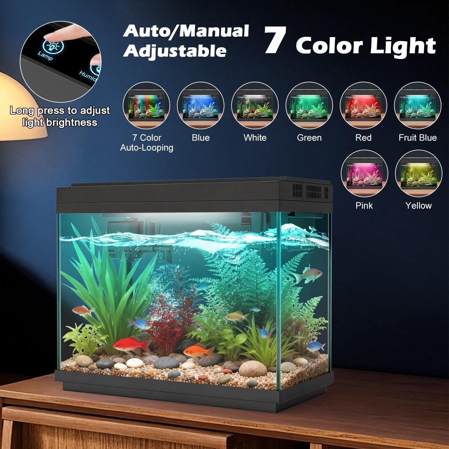 OEM 2.4 Gallon Smart Fish Tank Aquarium Silent Pump Quick Start Kit Temperature Display Humidifier RGB Lights Home Office Decor Factory