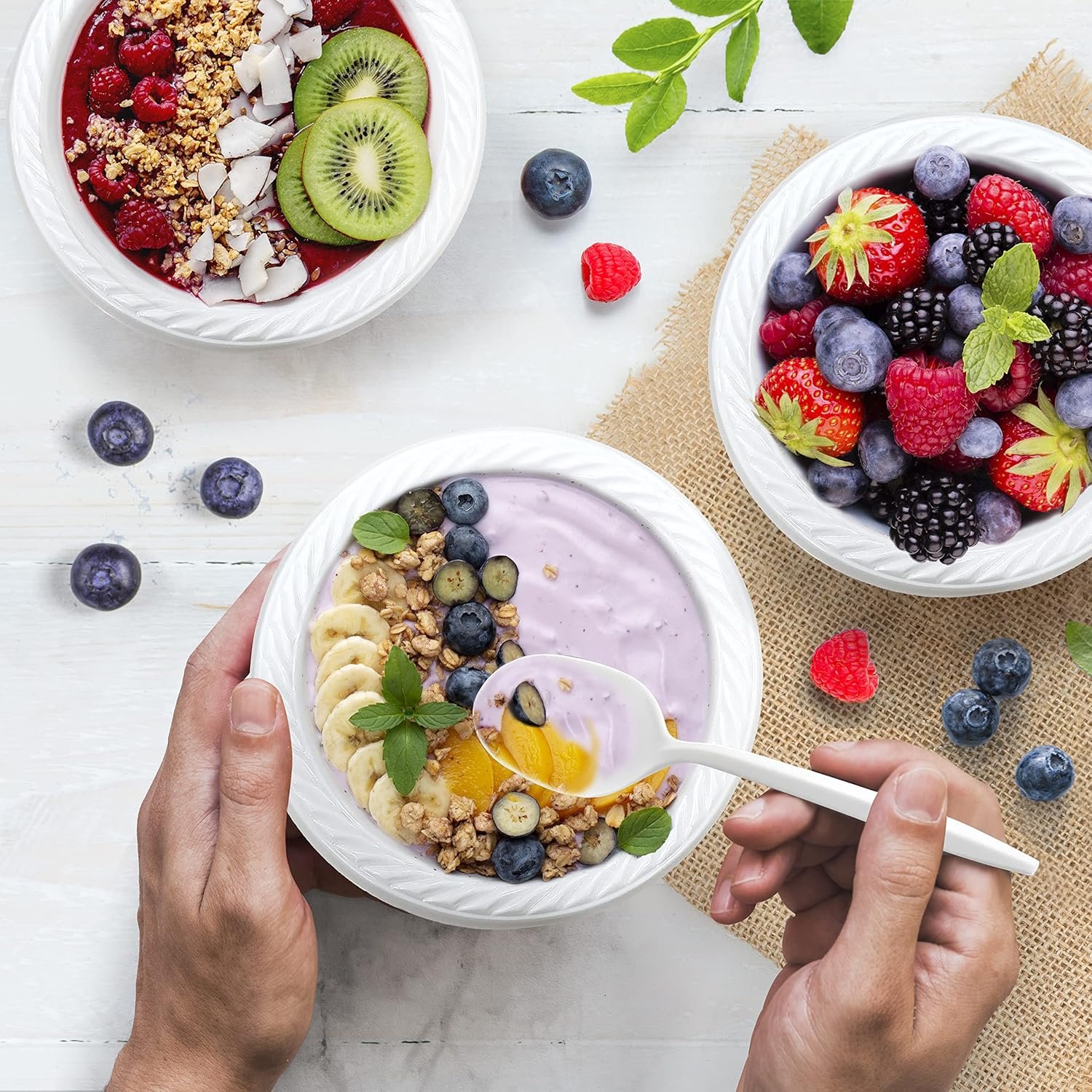 Wholesale 100 Count Microwavable Disposable White Plastic Bowls Strong Heavy Duty 12 OZ Factory