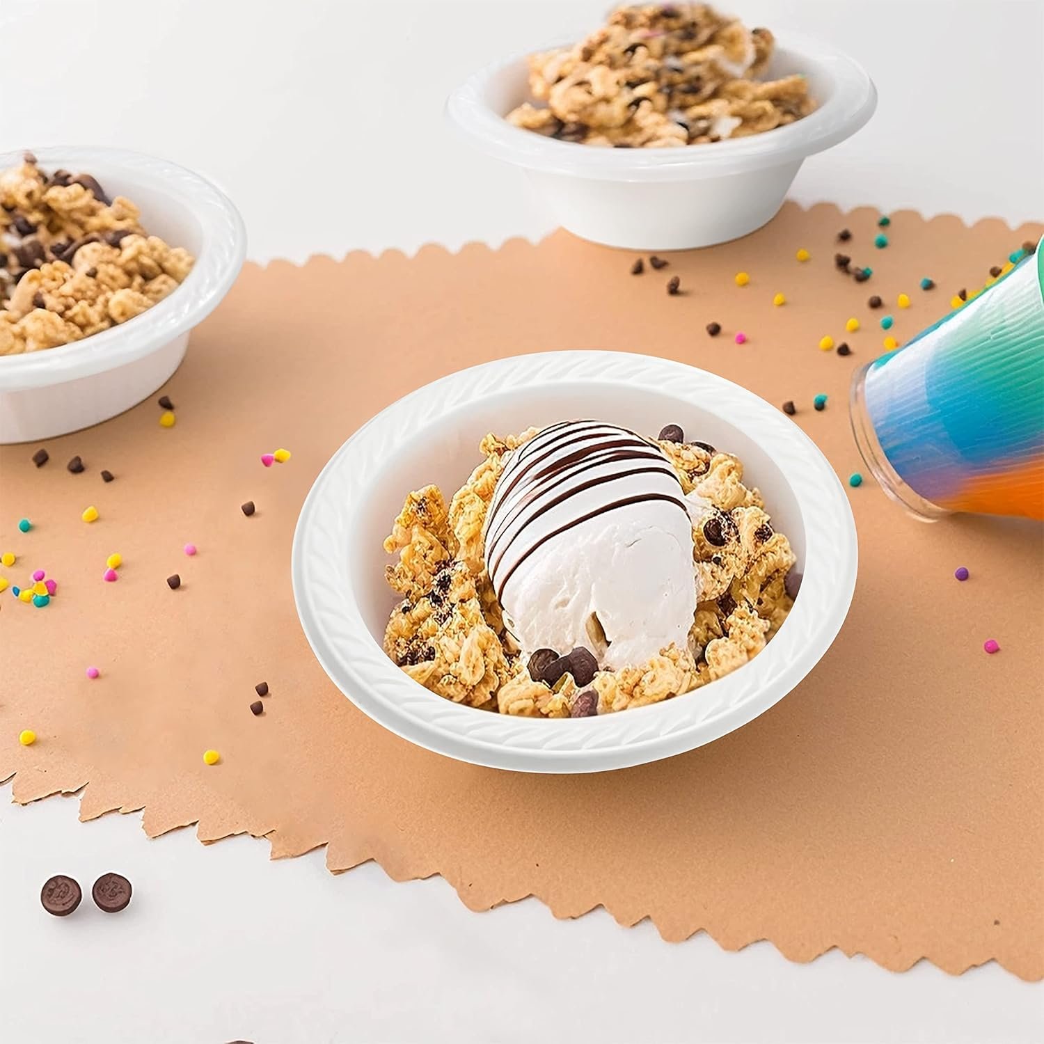 Wholesale 100 Count Microwavable Disposable White Plastic Bowls Strong Heavy Duty 12 OZ Factory