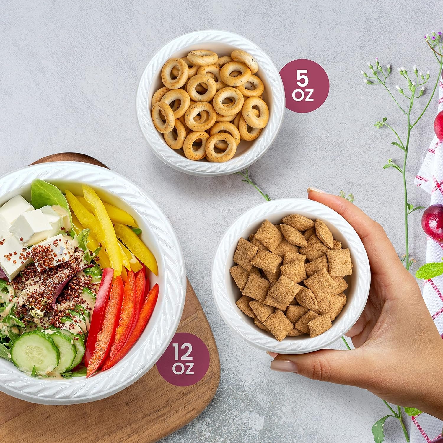 Wholesale 100 Count Microwavable Disposable White Plastic Bowls Strong Heavy Duty 12 OZ Factory