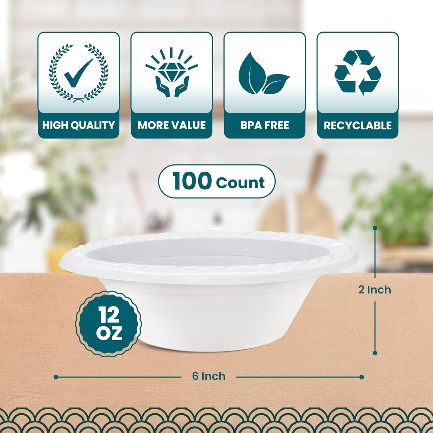 Wholesale 100 Count Microwavable Disposable White Plastic Bowls Strong Heavy Duty 12 OZ Factory