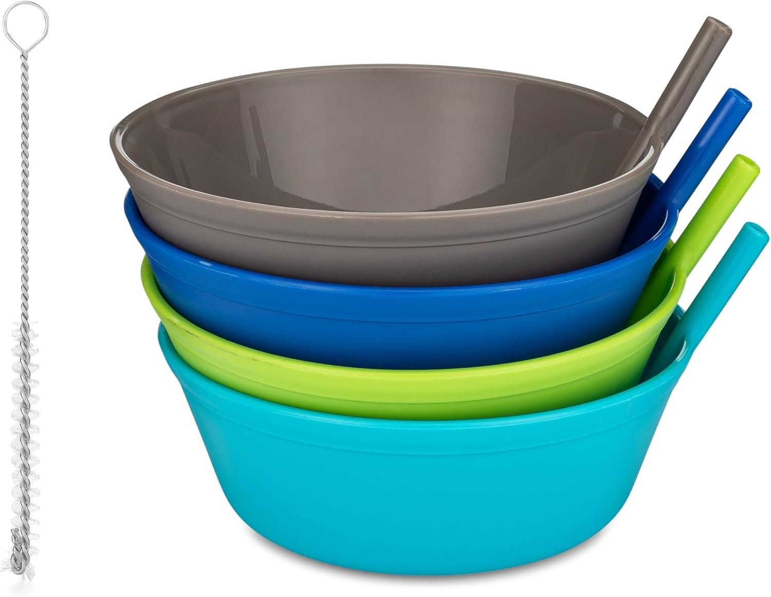 Quiet Book Club Cereal Bowl With Straw for Kids - Plastic, Dishwasher Safe, BPA FREE - Built-in Straw for Toddlers and Boys