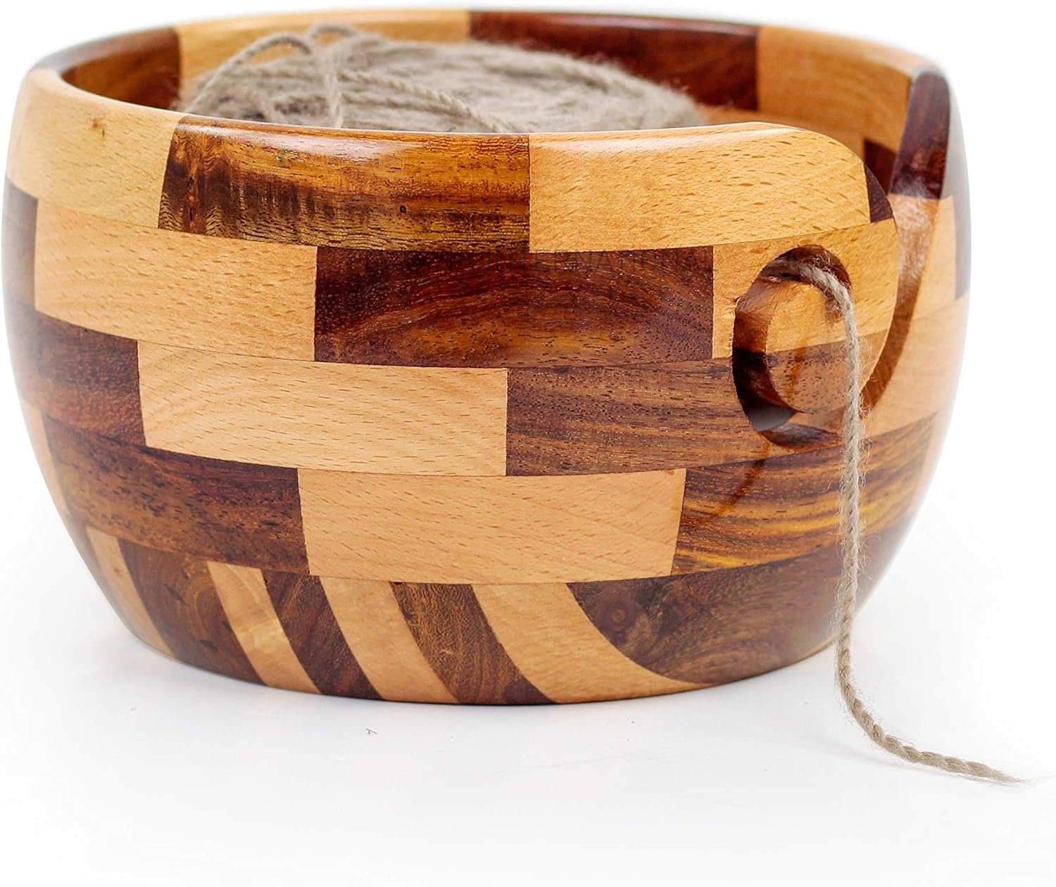 Nagina International Mixed Premium Yarn Storage Bowl For Yarn Balls & Skeins | Crochet & Knitting Bowls Made Out OF Turmeric & Rosewood | Knitter's Gift & Notions (Large)