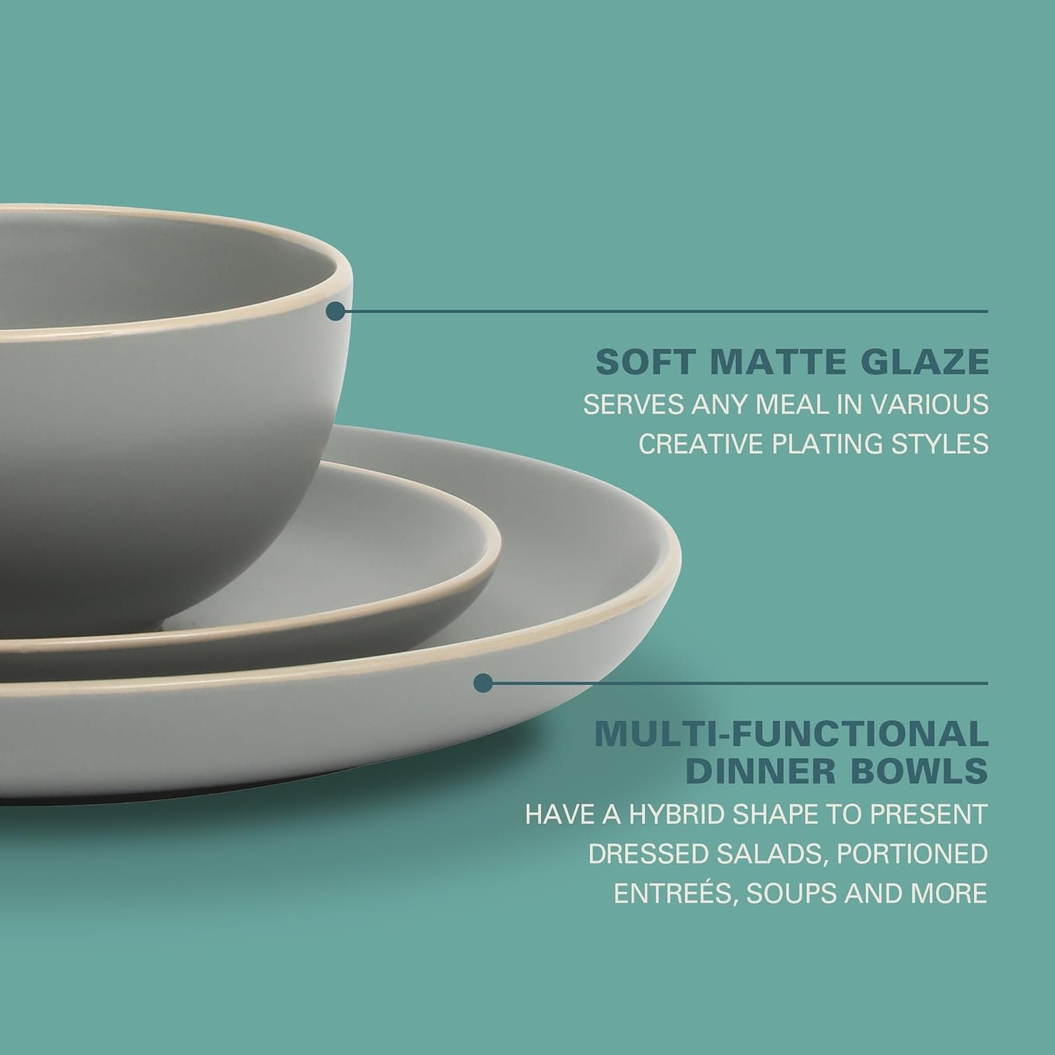 OEM 12-Piece Stoneware Dinnerware Set Matte Finish Service for 4 Modern Ceramic Plates Bowls Microwave Dishwasher Safe Soft Gray Factory