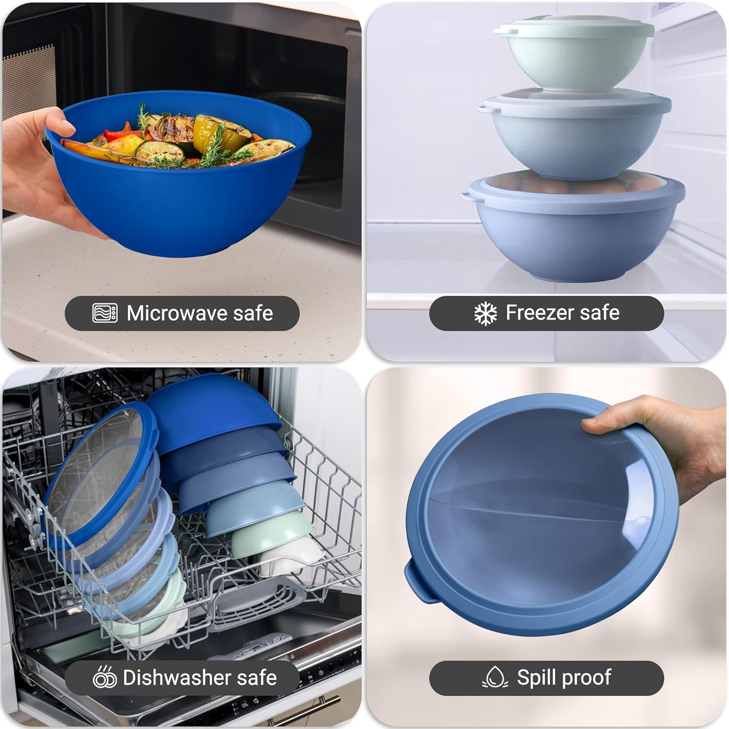 Wholesale 12 Piece Plastic Mixing Bowls with Leak-Proof Lids Set - Microwave and Freezer Safe for Preparing Serving Storing - Large Nesting Bowls (Blue Ombre) Factory Wholesale 12 Piece Plastic Mixing Bowls with Leak-Proof Lids Set - Microwave and Freezer Safe for Preparing Serving Storing - Large Nesting Bowls (Blue Ombre) Factory