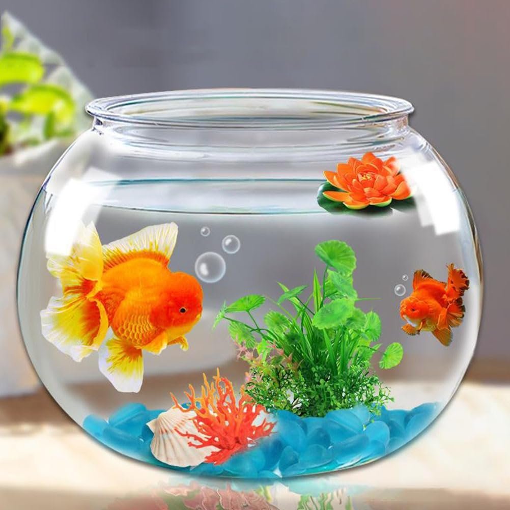 PRETYZOOM 1 Gallon Fish Bowl Clear Plastic Aquarium Tank for Betta Fish Turtle and Small Aquatic Pets Multi-Functional Spherical Tank for Water Plants and Desk Decor