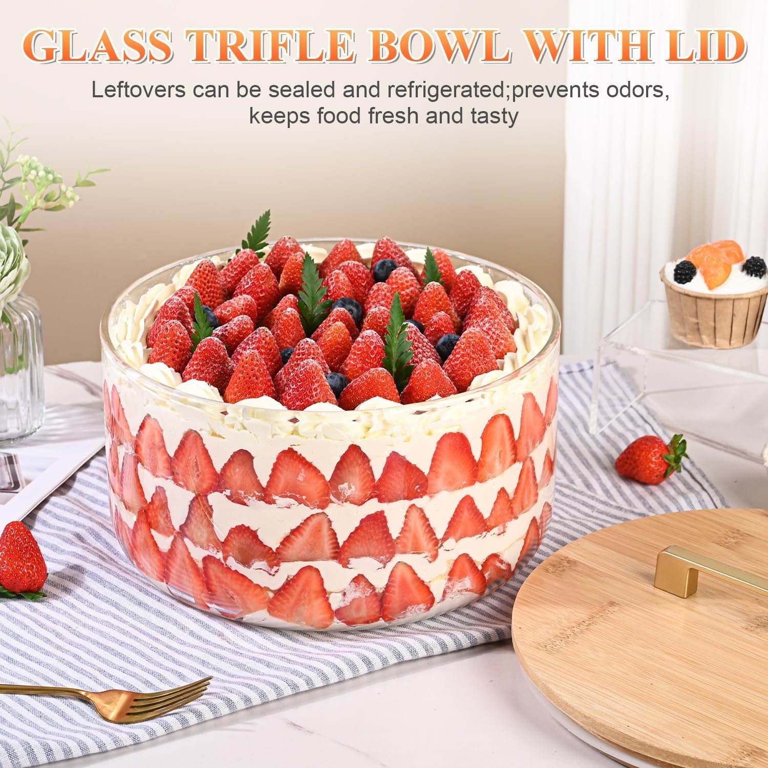 OEM 10 Inch Large Glass Trifle Salad Bowl with Sealed Lid Versatile for Mixing Serving Ice Cream Cake Fruit Baking Dessert Party DIY Microwave Safe Factory OEM 10 Inch Large Glass Trifle Salad Bowl with Sealed Lid Versatile for Mixing Serving Ice Cream Cake Fruit Baking Dessert Party DIY Microwave Safe Factory