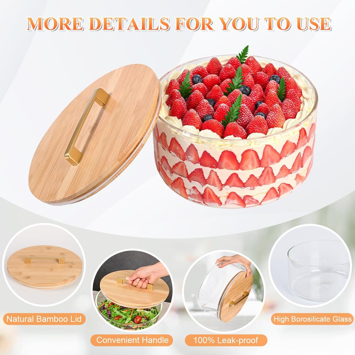 OEM 10 Inch Large Glass Trifle Salad Bowl with Sealed Lid Versatile for Mixing Serving Ice Cream Cake Fruit Baking Dessert Party DIY Microwave Safe Factory OEM 10 Inch Large Glass Trifle Salad Bowl with Sealed Lid Versatile for Mixing Serving Ice Cream Cake Fruit Baking Dessert Party DIY Microwave Safe Factory