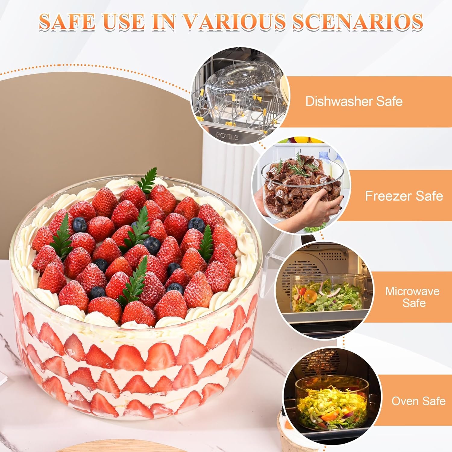 OEM 10 Inch Large Glass Trifle Salad Bowl with Sealed Lid Versatile for Mixing Serving Ice Cream Cake Fruit Baking Dessert Party DIY Microwave Safe Factory OEM 10 Inch Large Glass Trifle Salad Bowl with Sealed Lid Versatile for Mixing Serving Ice Cream Cake Fruit Baking Dessert Party DIY Microwave Safe Factory