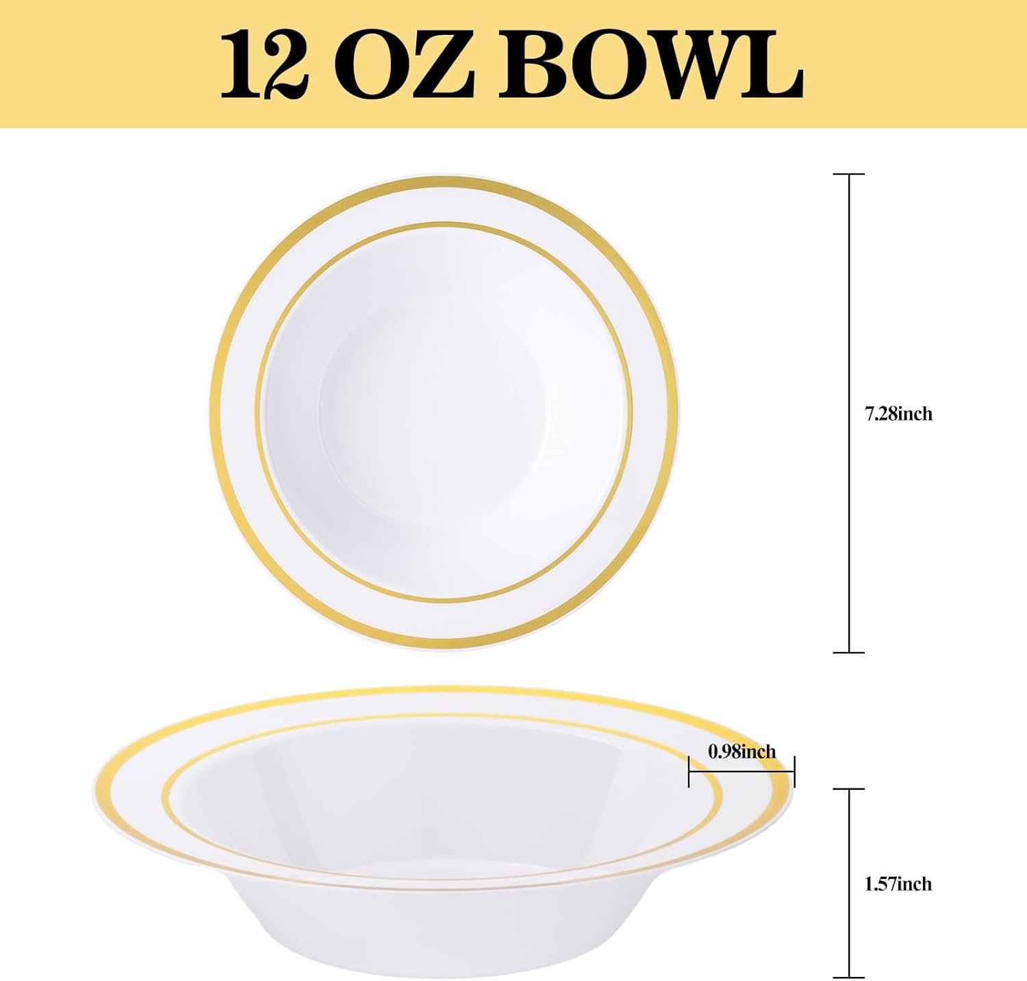 Wholesale 50 Pack 12oz Disposable Gold Rim Soup Dessert Salad Bowls for Wedding Party Catered Events Factory
