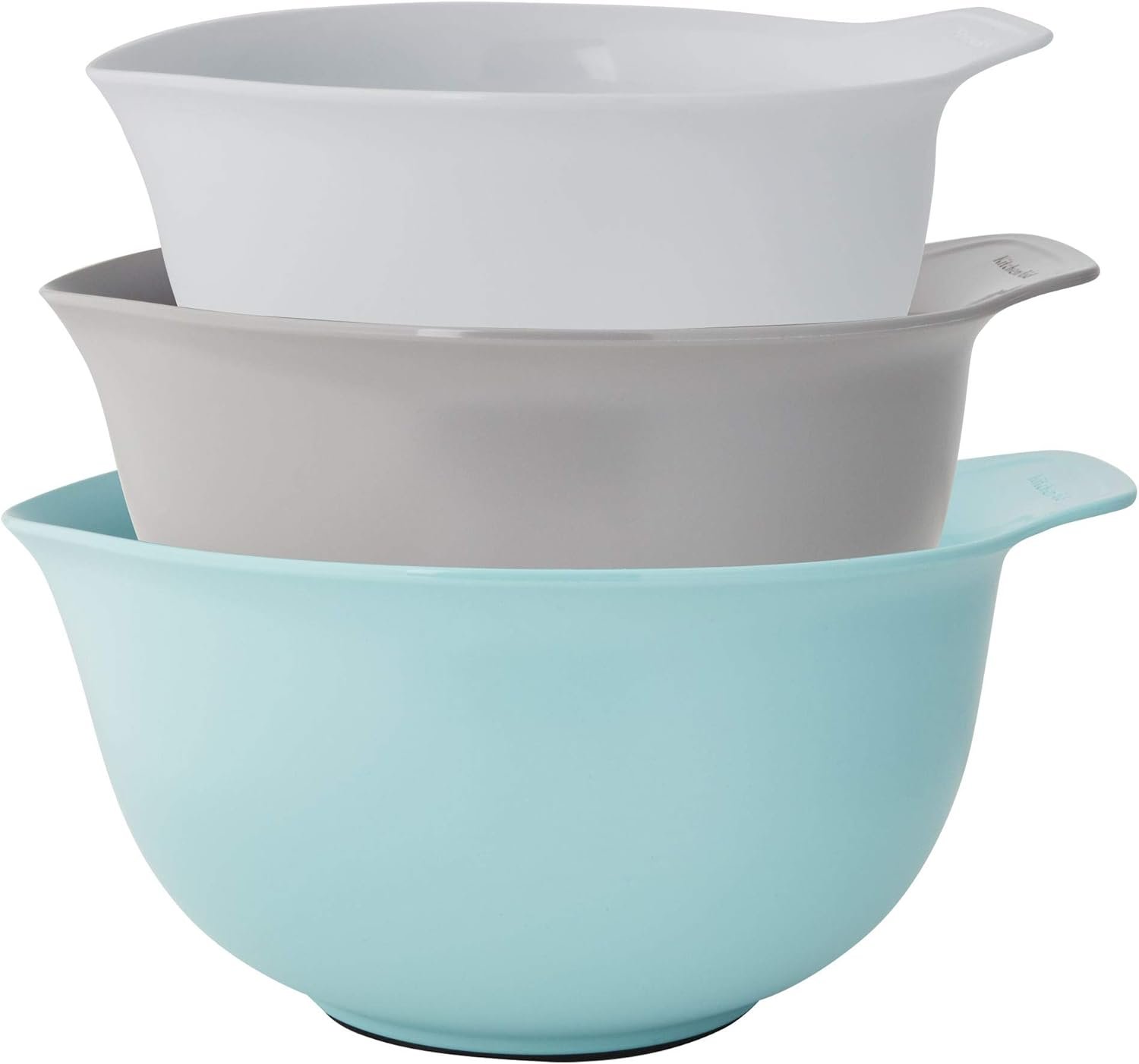 Wholesale Universal Nesting Plastic Mixing Bowls Set of 3 - 2.5 Quart 3.5 Quart 4.5 Quart with Non-Slip Base Easy Pour Spout Dishwasher Safe in Aqua Sky White Gray Factory