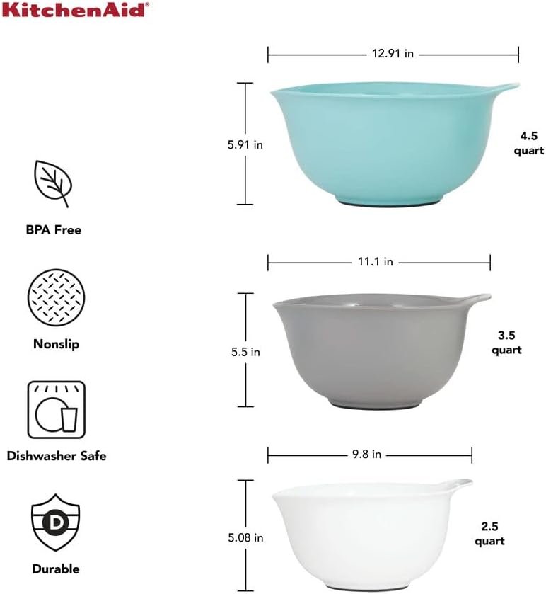 Wholesale Universal Nesting Plastic Mixing Bowls Set of 3 - 2.5 Quart 3.5 Quart 4.5 Quart with Non-Slip Base Easy Pour Spout Dishwasher Safe in Aqua Sky White Gray Factory