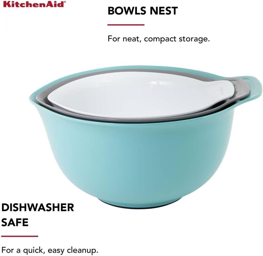 Wholesale Universal Nesting Plastic Mixing Bowls Set of 3 - 2.5 Quart 3.5 Quart 4.5 Quart with Non-Slip Base Easy Pour Spout Dishwasher Safe in Aqua Sky White Gray Factory