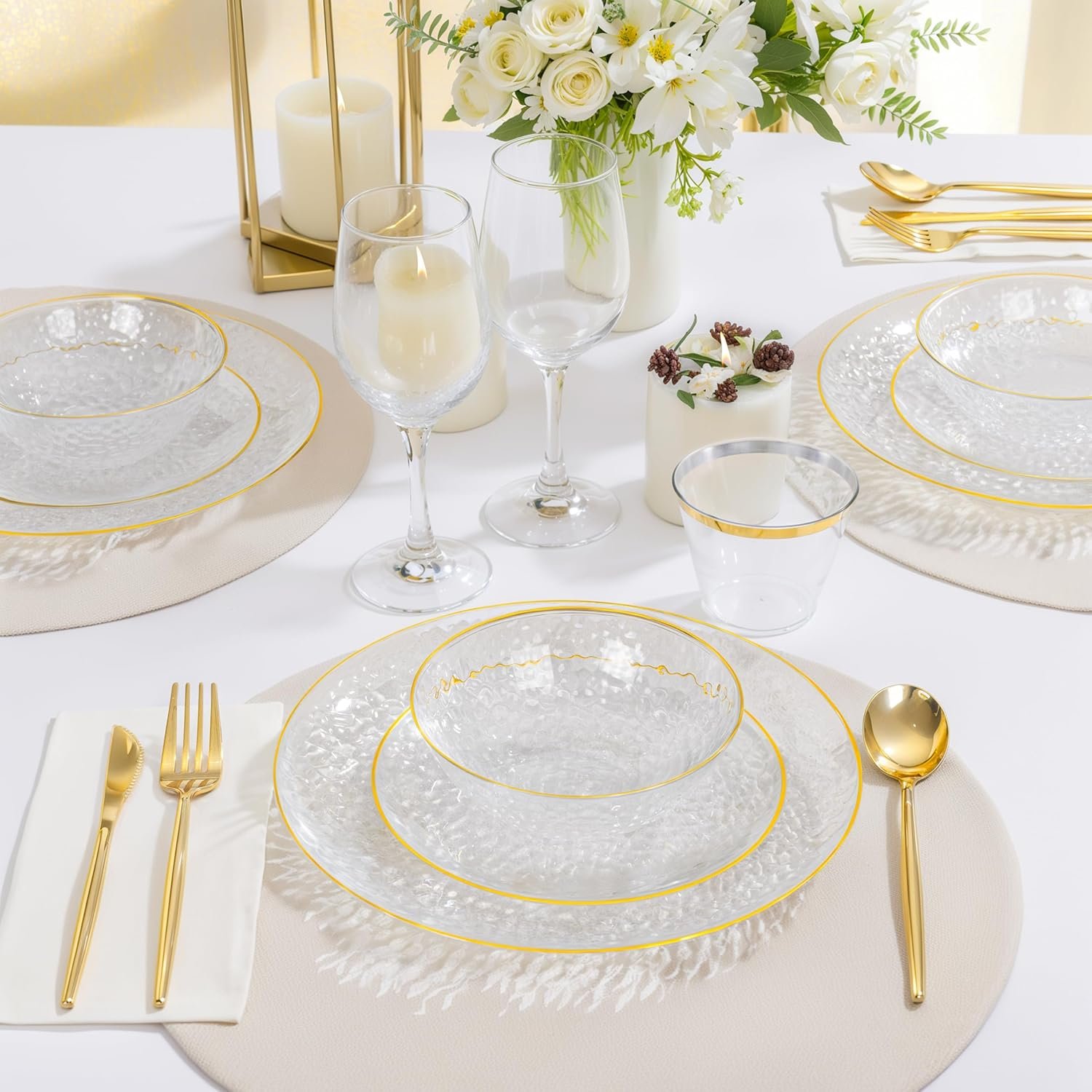 Wholesale 30 Pack Clear Disposable Plastic Bowls with Gold Rim 12-16oz Premium Heavy Duty for Parties Weddings Holidays Factory