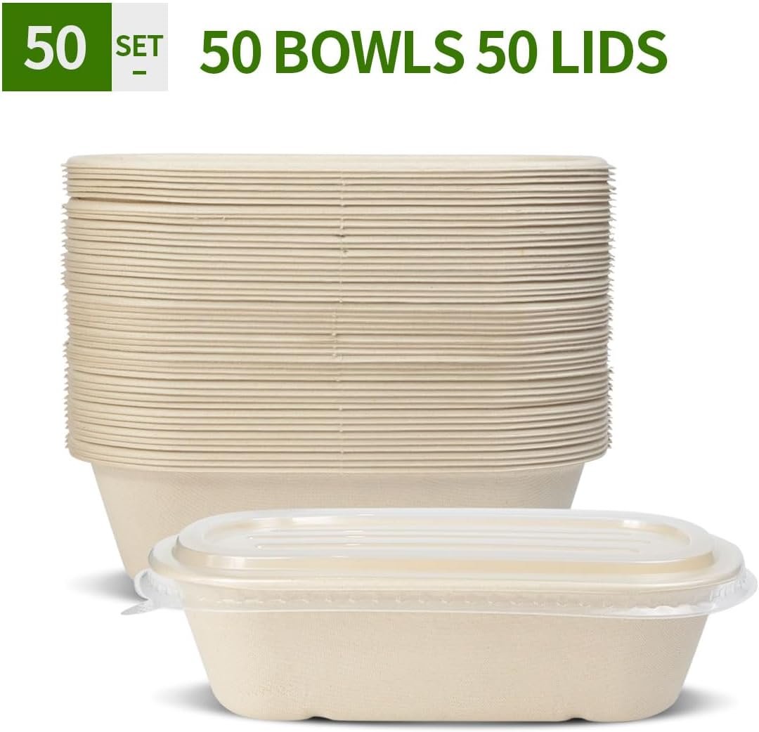 Wholesale 50 Pack 32 oz Disposable Paper Meal Prep Containers with Lids for Lunch Leftovers 50 Bowls 50 Lids Factory