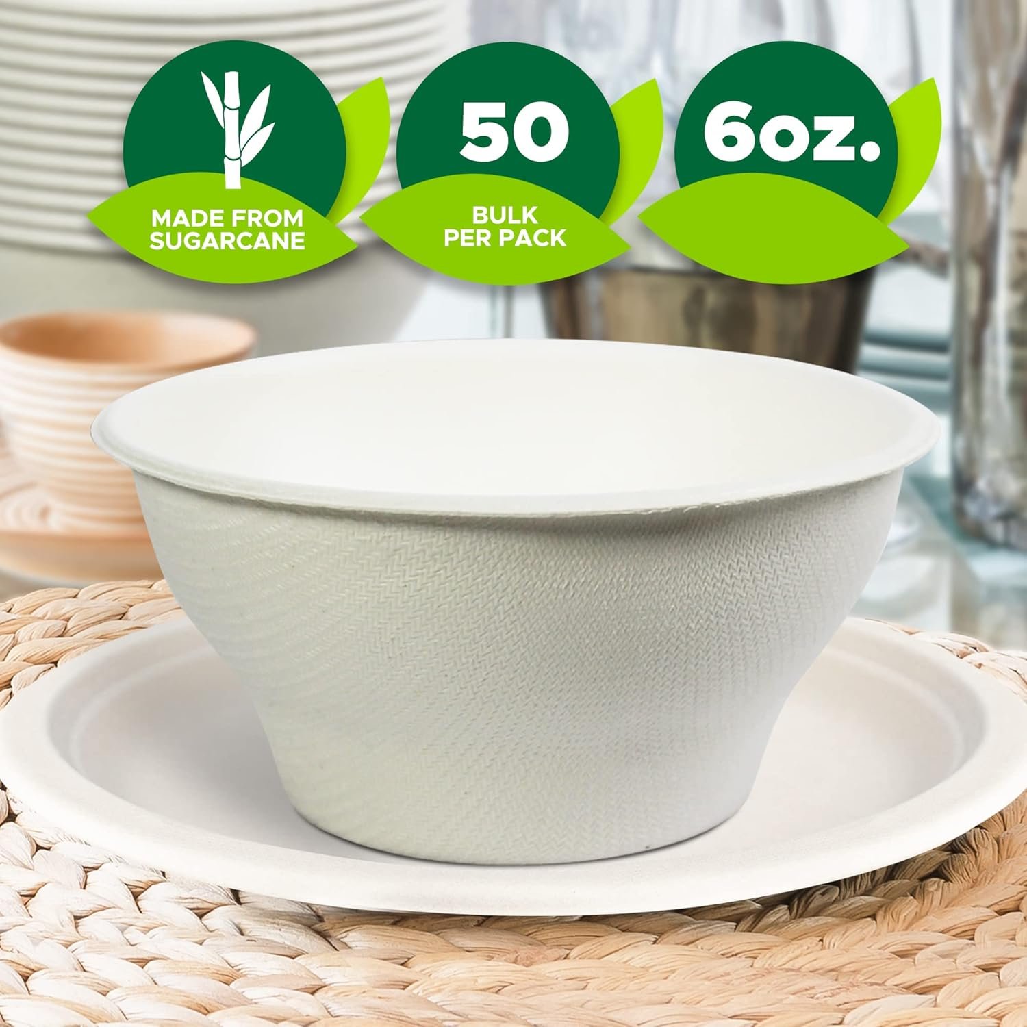 Wholesale 6oz Biodegradable Sugarcane Bowls Pack of 50 Compostable Microwavable for Hot and Cold Factory