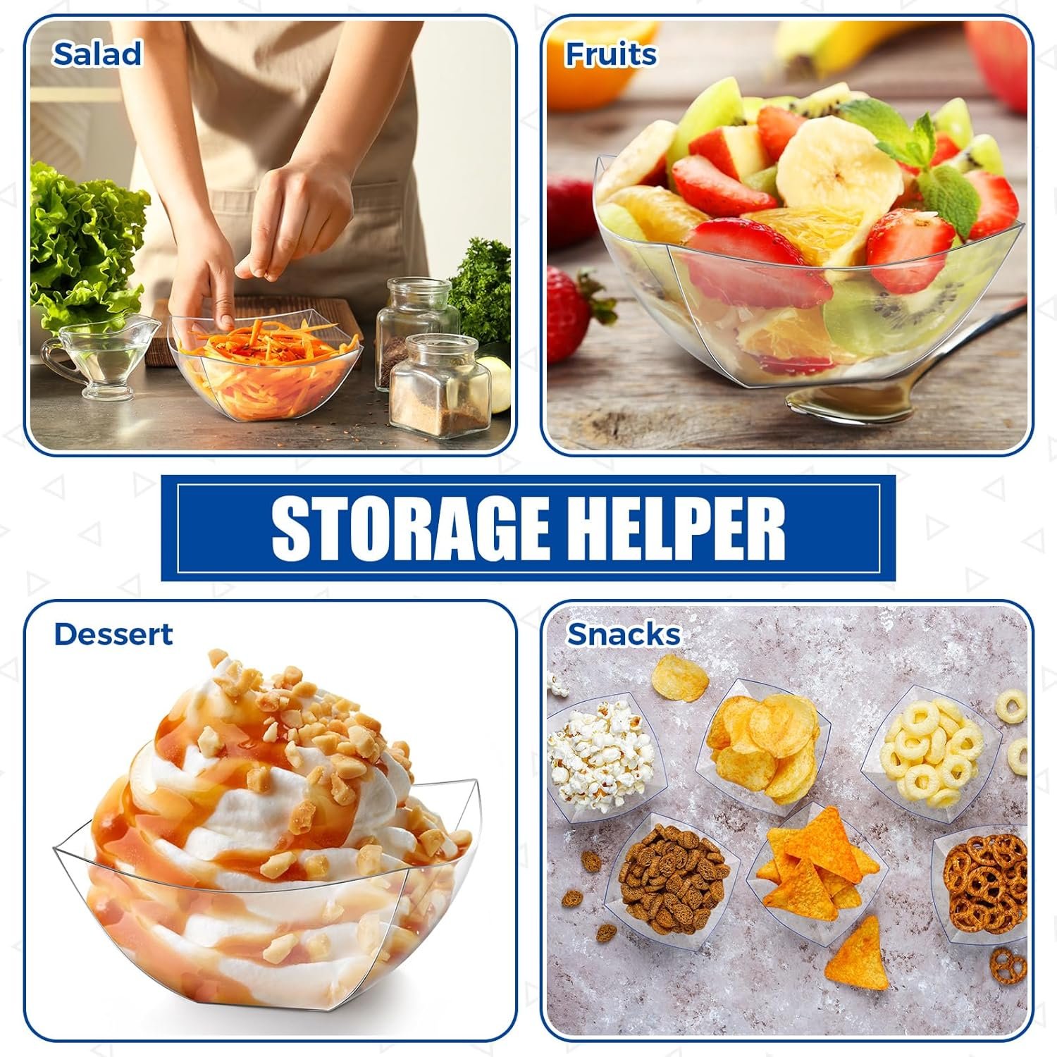 Wholesale 50 Pcs 8 oz Clear Square Plastic Disposable Serving Bowls for Snacks Salads Parties Candy Bars Tacos Buffet Chips Fruit Factory