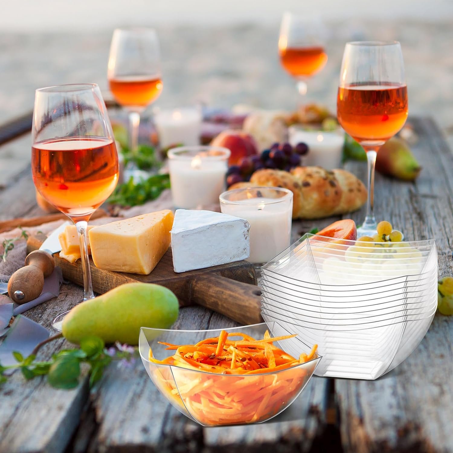 Wholesale 50 Pcs 8 oz Clear Square Plastic Disposable Serving Bowls for Snacks Salads Parties Candy Bars Tacos Buffet Chips Fruit Factory