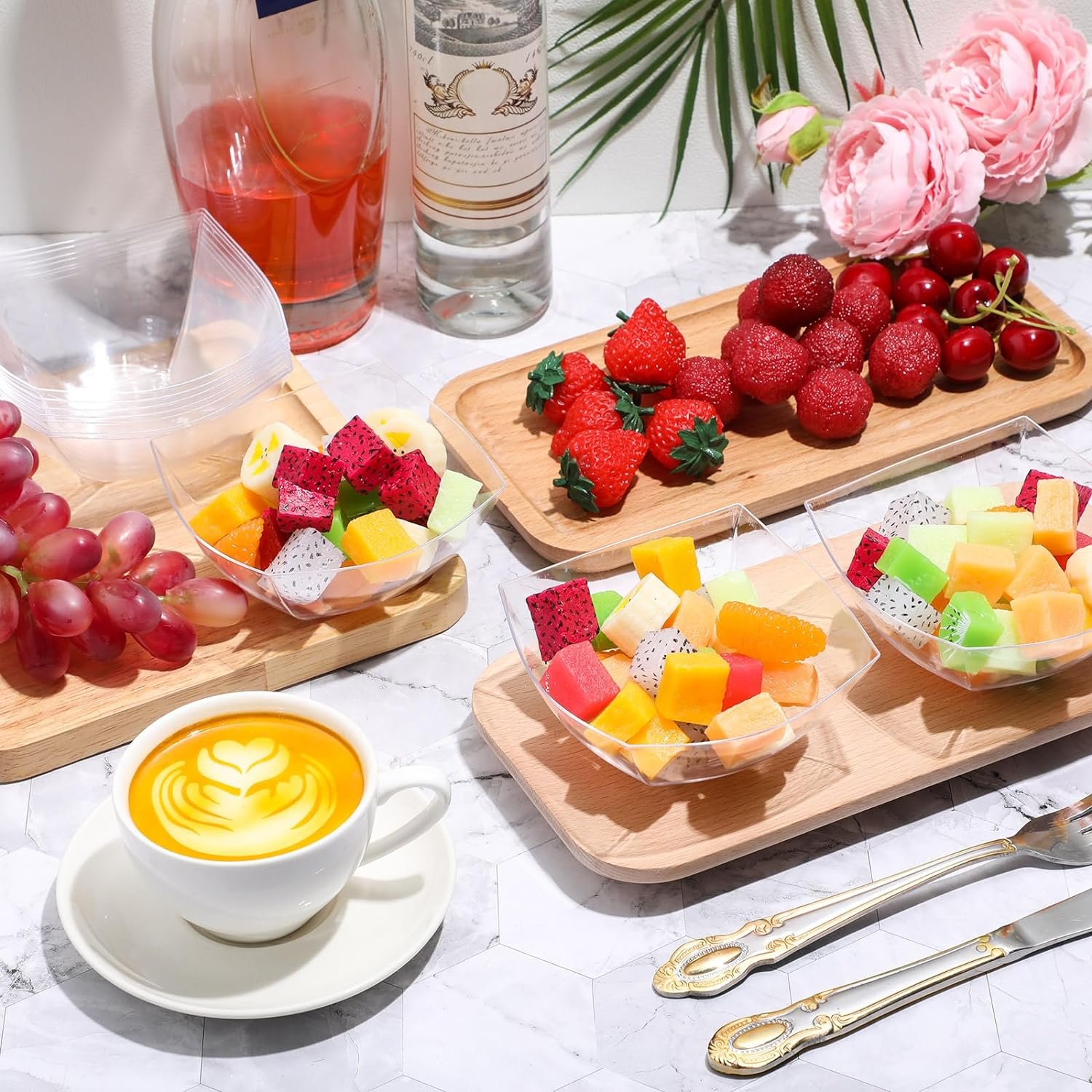 Wholesale 50 Pcs 8 oz Clear Square Plastic Disposable Serving Bowls for Snacks Salads Parties Candy Bars Tacos Buffet Chips Fruit Factory