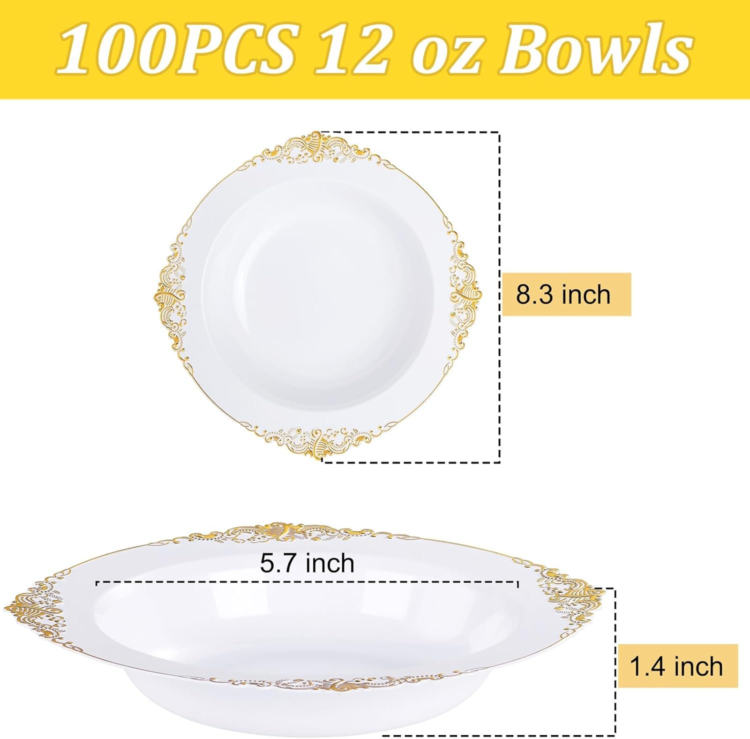 Wholesale 100 Pack 12 oz White Disposable Plastic Salad Bowls Heavy Duty Soup Serving Ice Cream Bowls for Parties Dinners Catering Picnics Factory