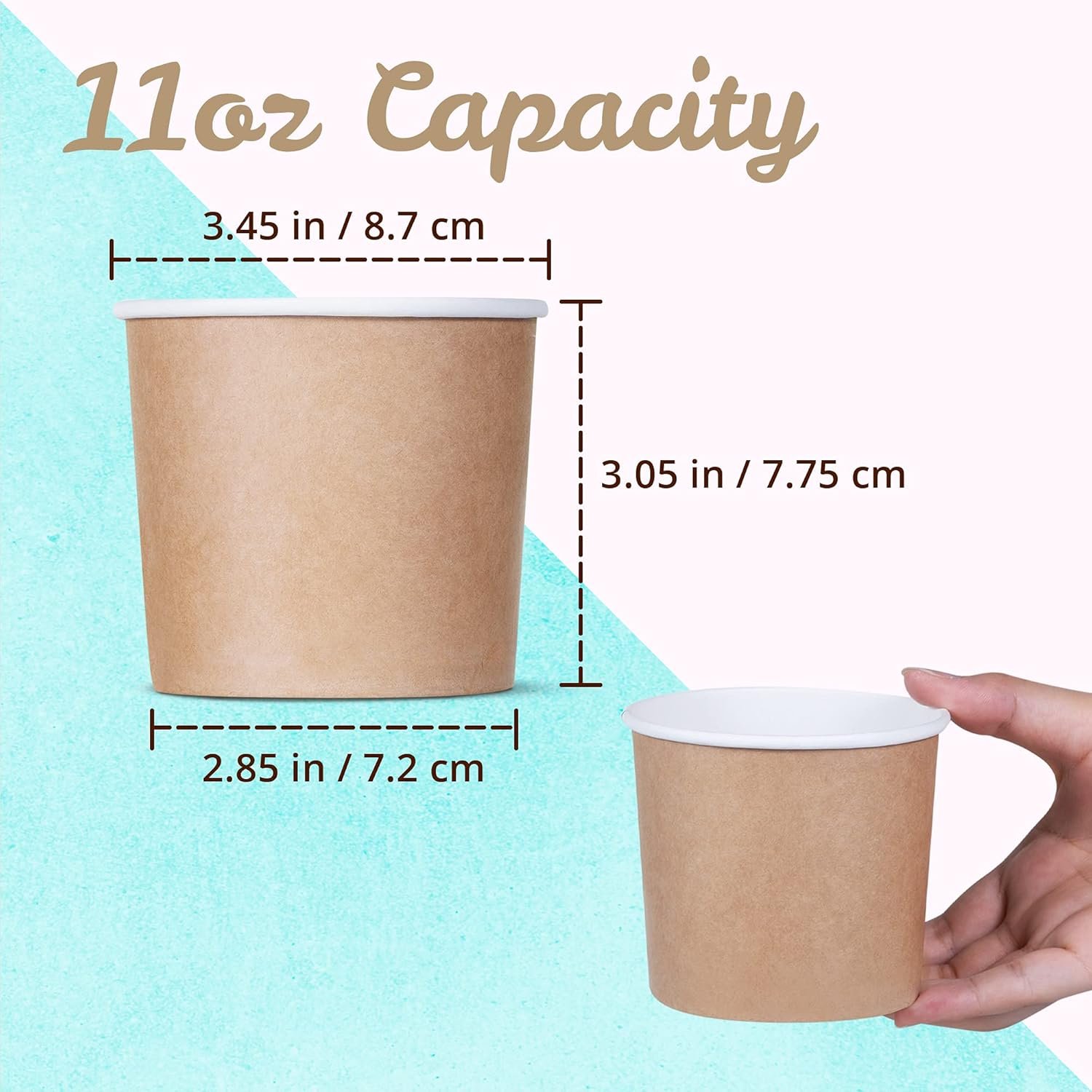 Wholesale 11-Oz Paper Ice Cream Cups 50-Count Disposable Dessert Bowls for Hot or Cold Food Party Treats Sundae Frozen Yogurt Soup Brown Factory