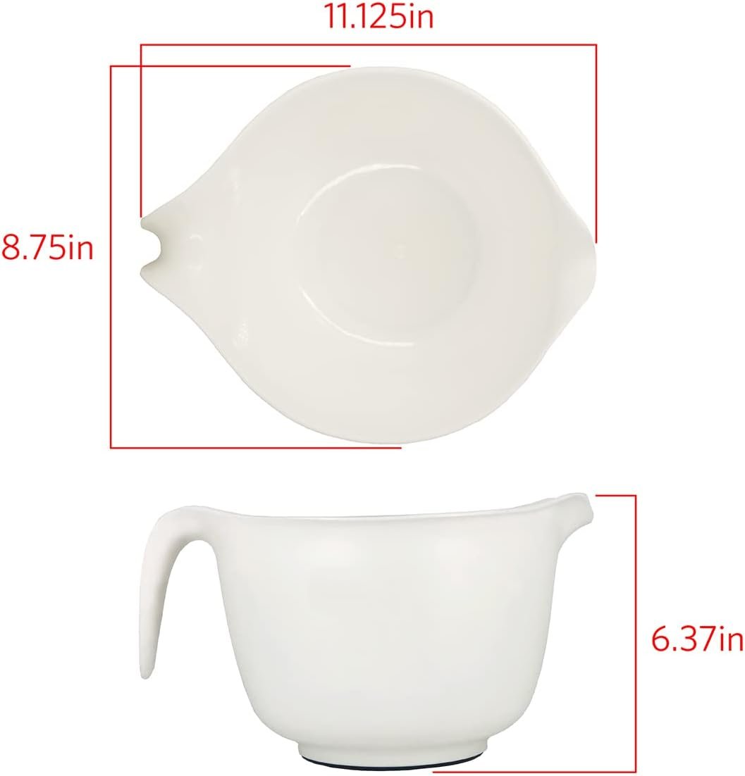 Wholesale 3 Quart Mixing Bowl with Handle Heavy Duty Plastic Pour Spout Non-Slip Base Dishwasher Safe for Cooking Baking White Factory