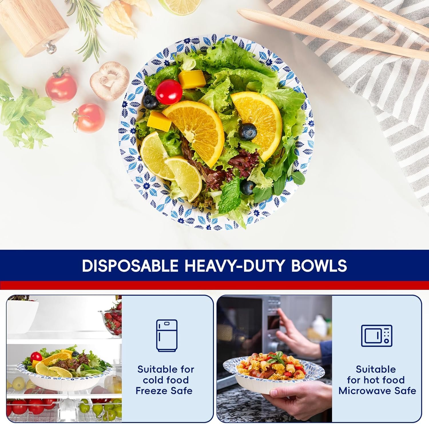 Wholesale 160 Count 20 oz Soak Proof Heavy Duty Printed Disposable Paper Bowls Bulk for Dinner or Lunch Factory