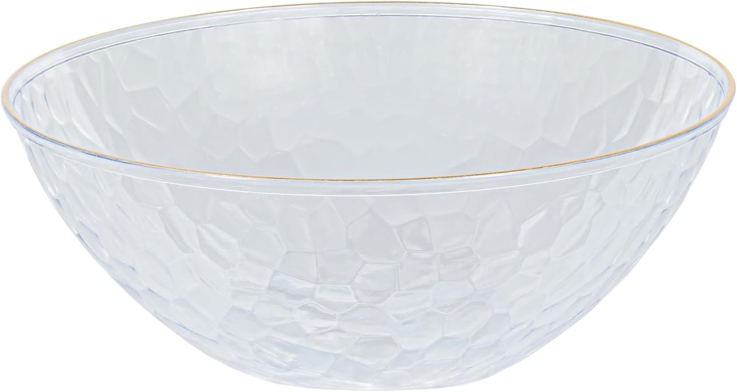 Wholesale 30 Pack 12 Ounce Hammered Plastic Bowls Heavyweight Disposable Elegant Clear with Gold Rim BPA Free for Parties Dinners Events Factory