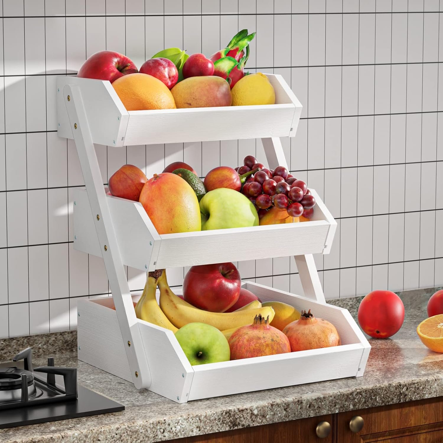 OEM 3-Tier Fruit Basket for Kitchen Counter Vegetable Storage Bowl 15mm Thick White Factory